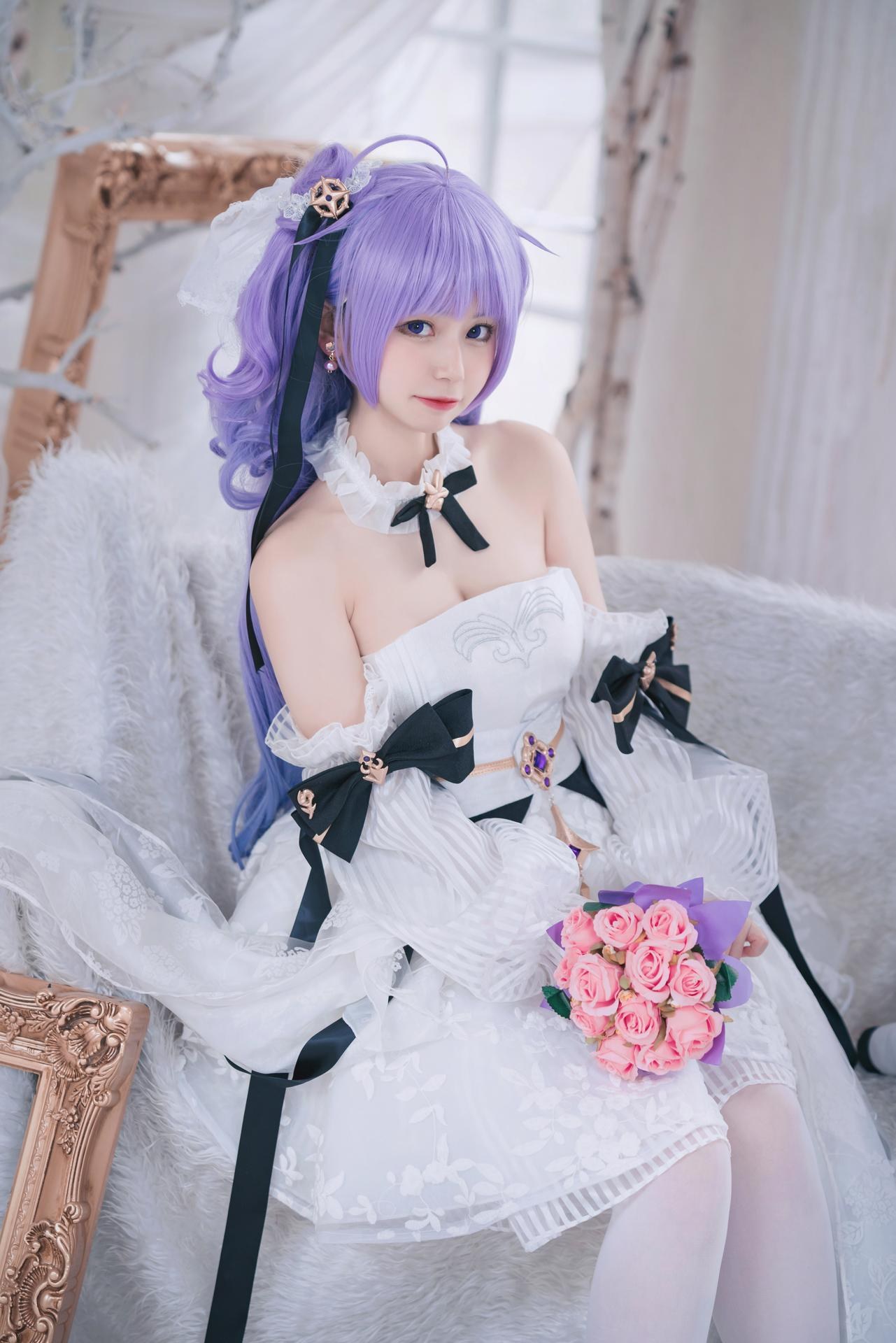 [cosplay] 猫大人 - Azur Lane Unicorn hoa cưới: váy cưới ngọt ngào tóc tím tái hiện 23P