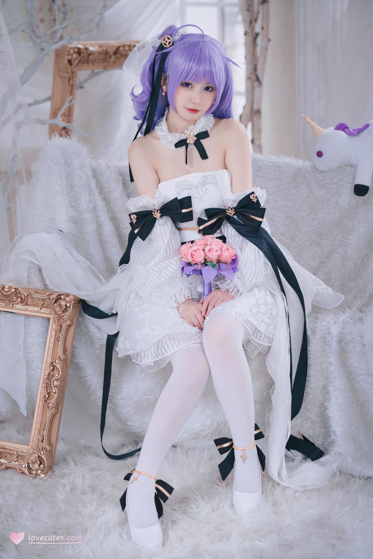 [cosplay] 猫大人 - Azur Lane Unicorn hoa cưới: váy cưới ngọt ngào tóc tím tái hiện 23P
