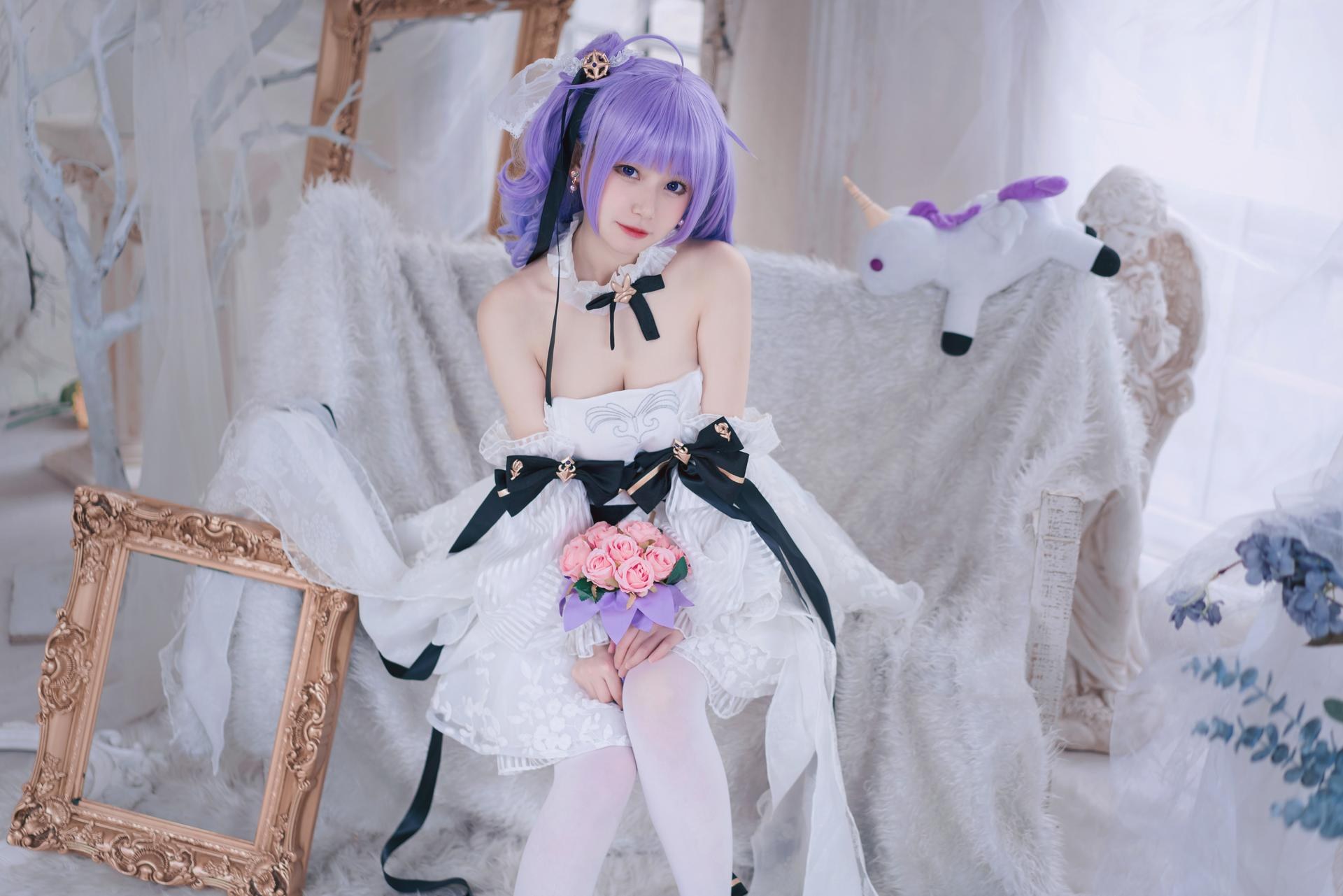 [cosplay] 猫大人 - Azur Lane Unicorn hoa cưới: váy cưới ngọt ngào tóc tím tái hiện 23P