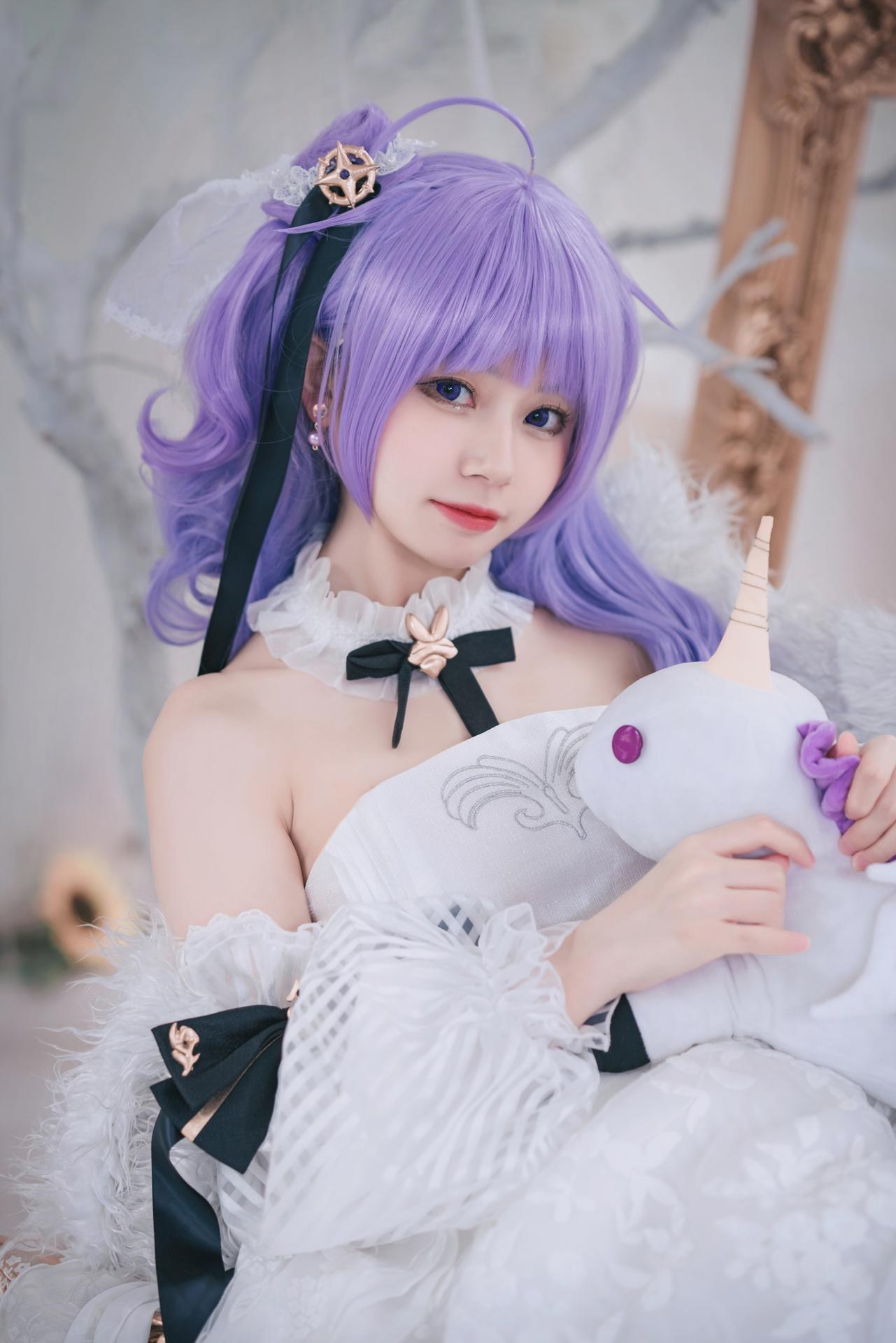 [cosplay] 猫大人 - Azur Lane Unicorn hoa cưới: váy cưới ngọt ngào tóc tím tái hiện 23P