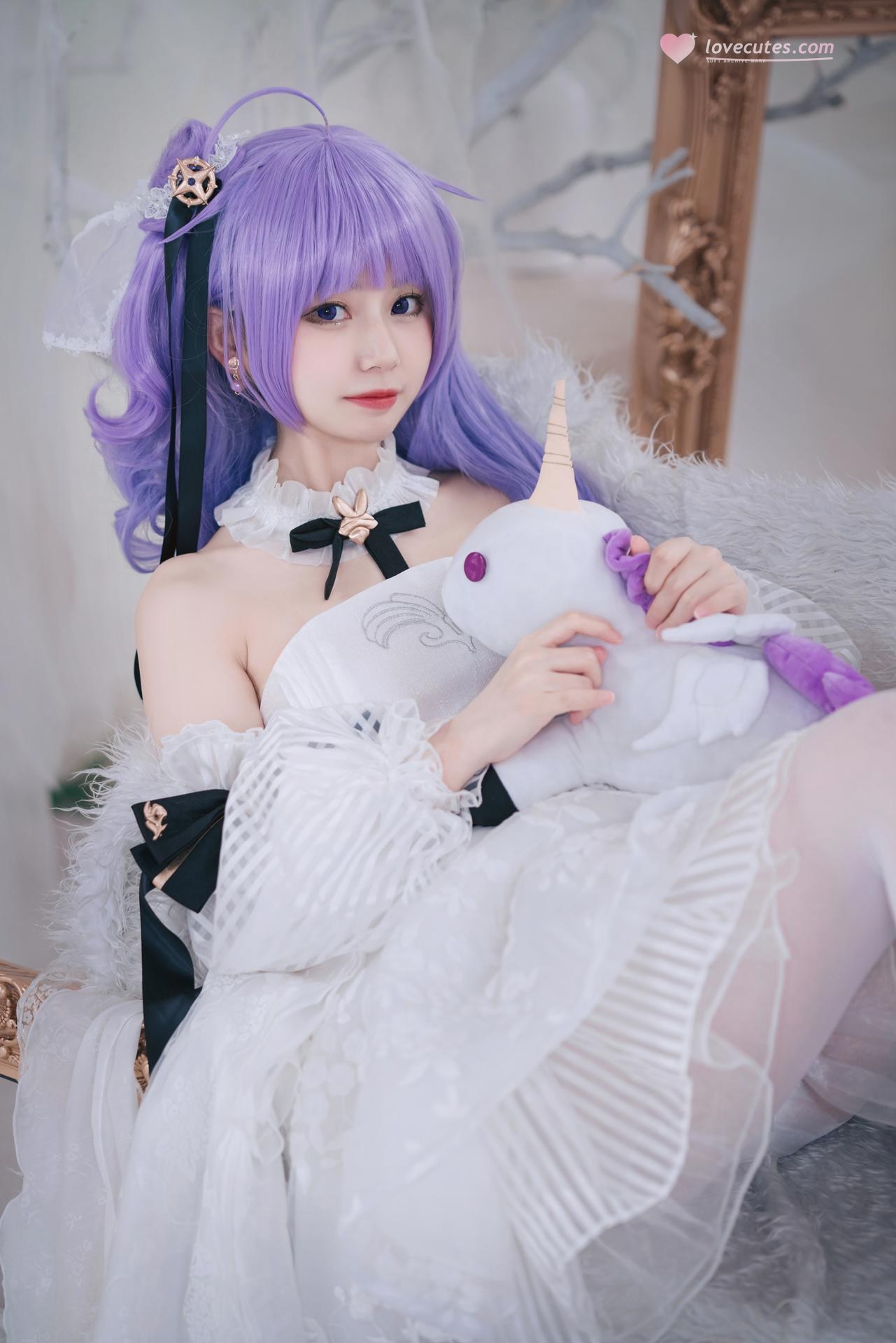 [cosplay] 猫大人 - Azur Lane Unicorn hoa cưới: váy cưới ngọt ngào tóc tím tái hiện 23P