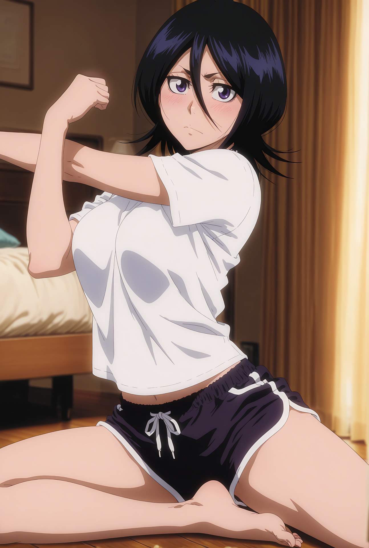 AI Generated Anime Girl - Shinigami Kuchiki Rukia: bikini đen tất mỏng lộ khe 24P
