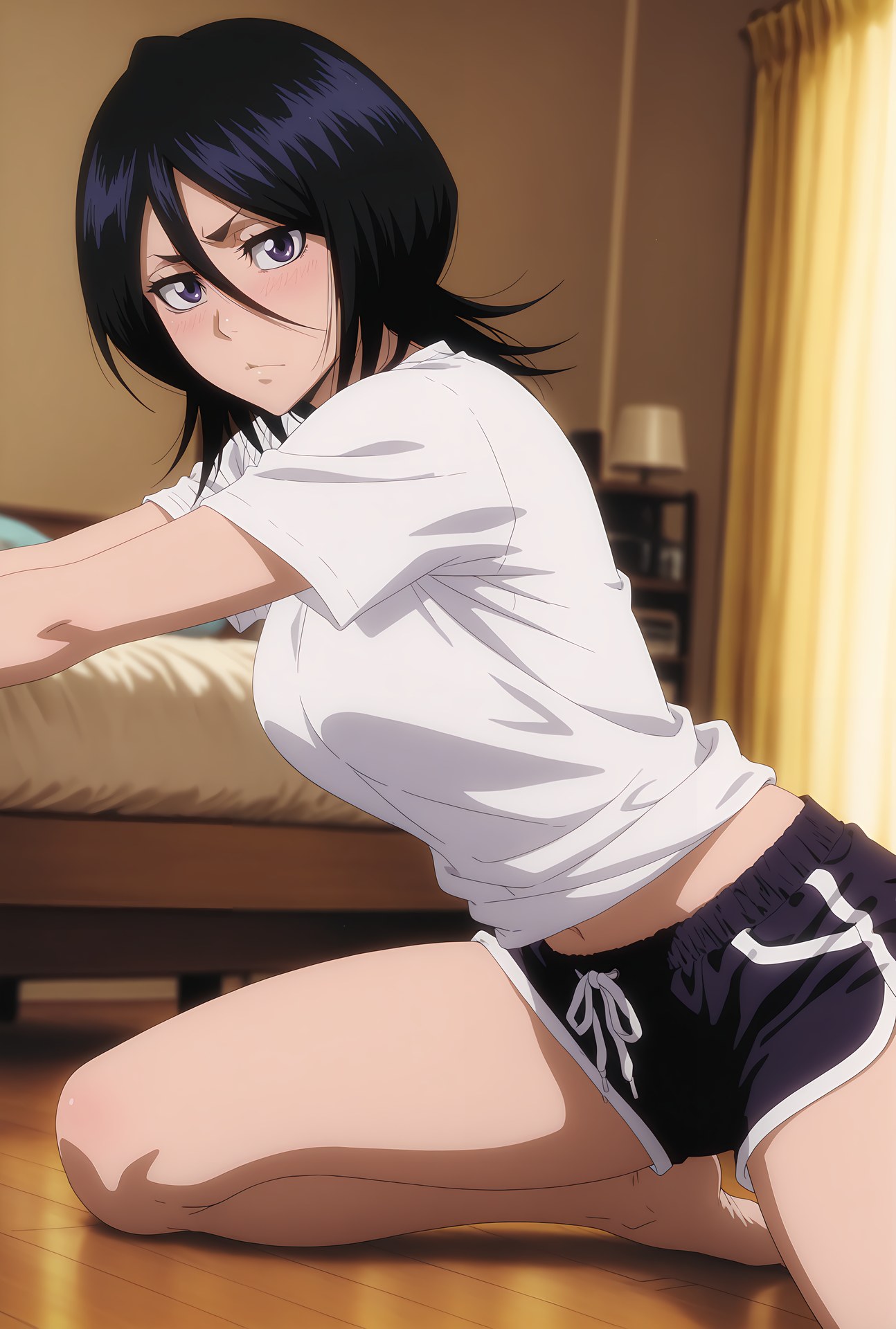 AI Generated Anime Girl - Shinigami Kuchiki Rukia: bikini đen tất mỏng lộ khe 24P