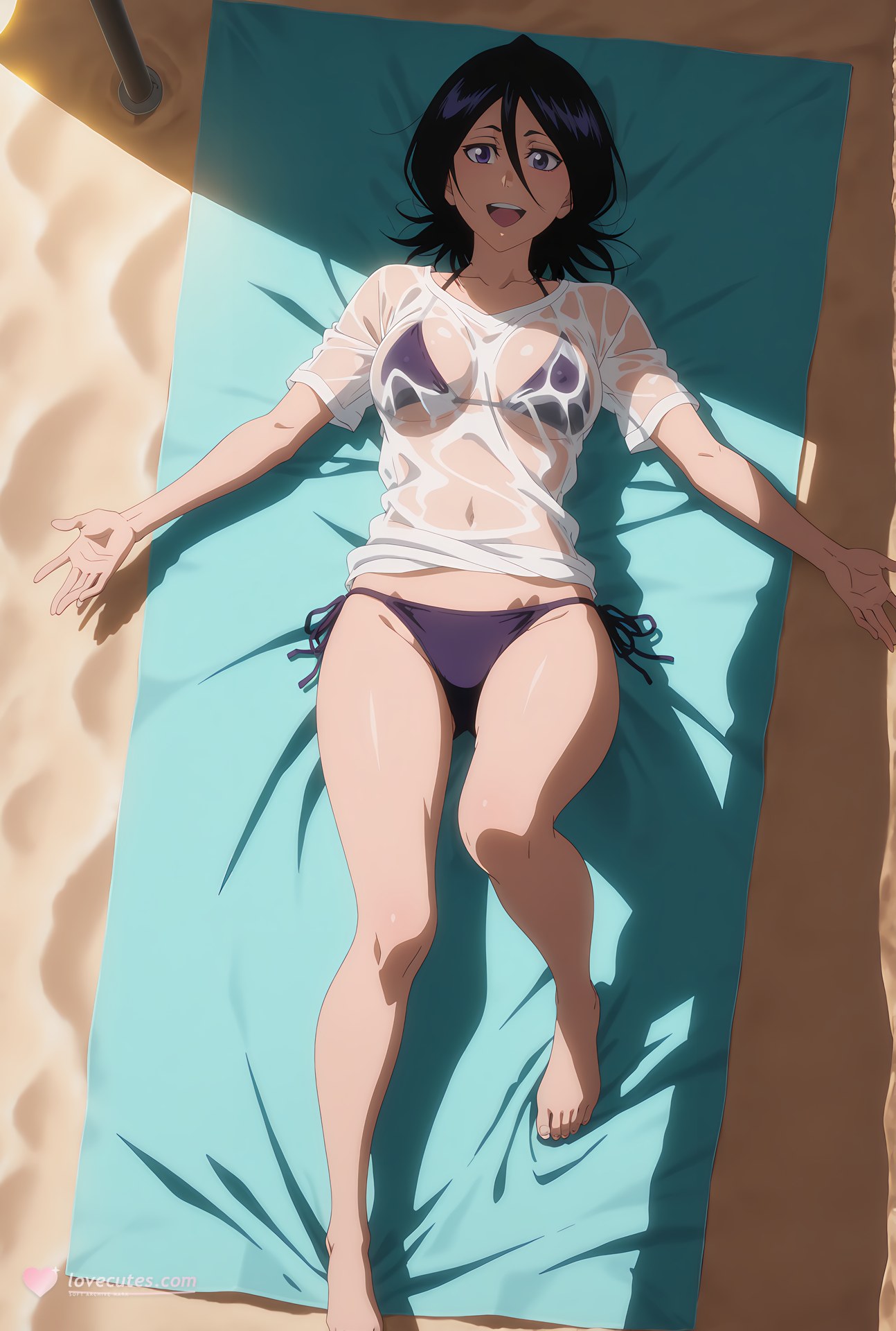 AI Generated Anime Girl - Shinigami Kuchiki Rukia: bikini đen tất mỏng lộ khe 24P