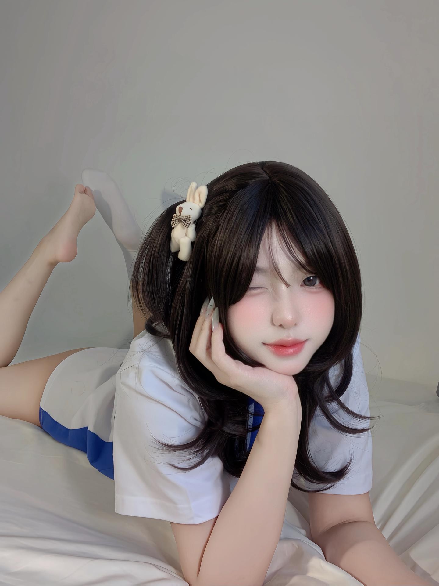 [私房] Chân Bảo - Nữ sinh ngọt ngào: đồng phục xanh trắng, tất trắng, tự chụp chân dài 71P2V