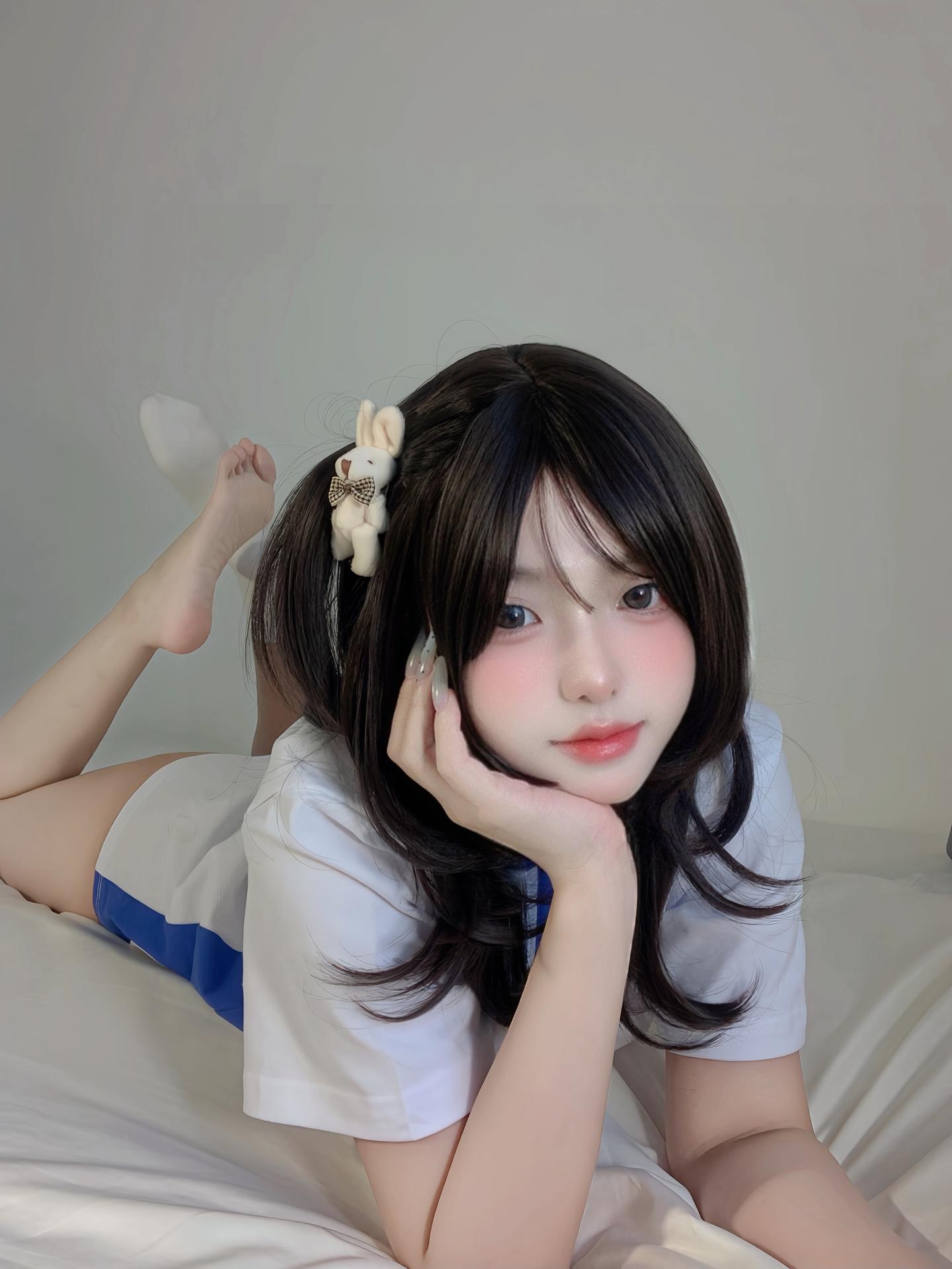 [私房] Chân Bảo - Nữ sinh ngọt ngào: đồng phục xanh trắng, tất trắng, tự chụp chân dài 71P2V