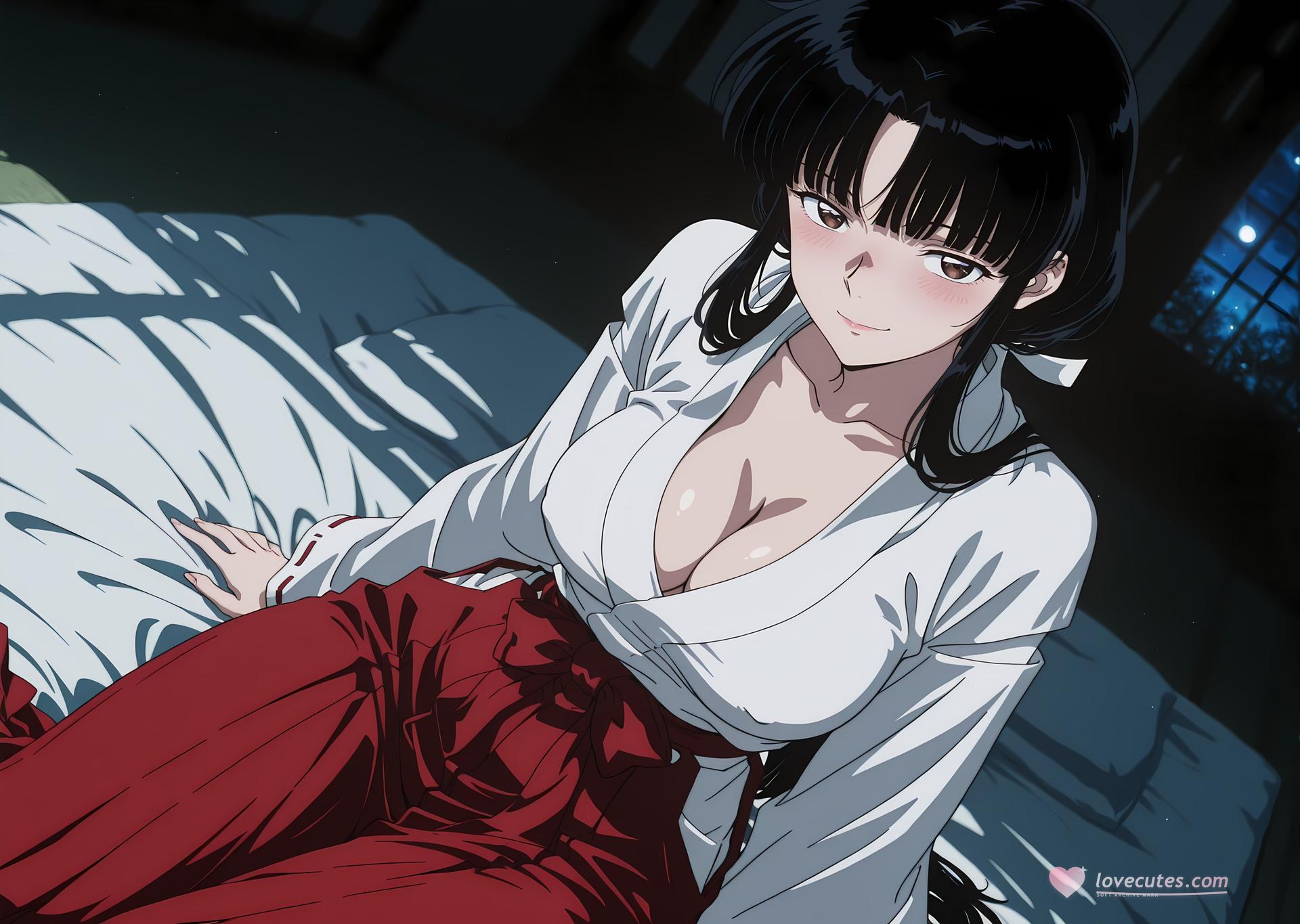 AI Generated Anime Girl - 犬夜叉 桔梗：ชุดนักเรียนถ่ายบนเตียง露穴 85P