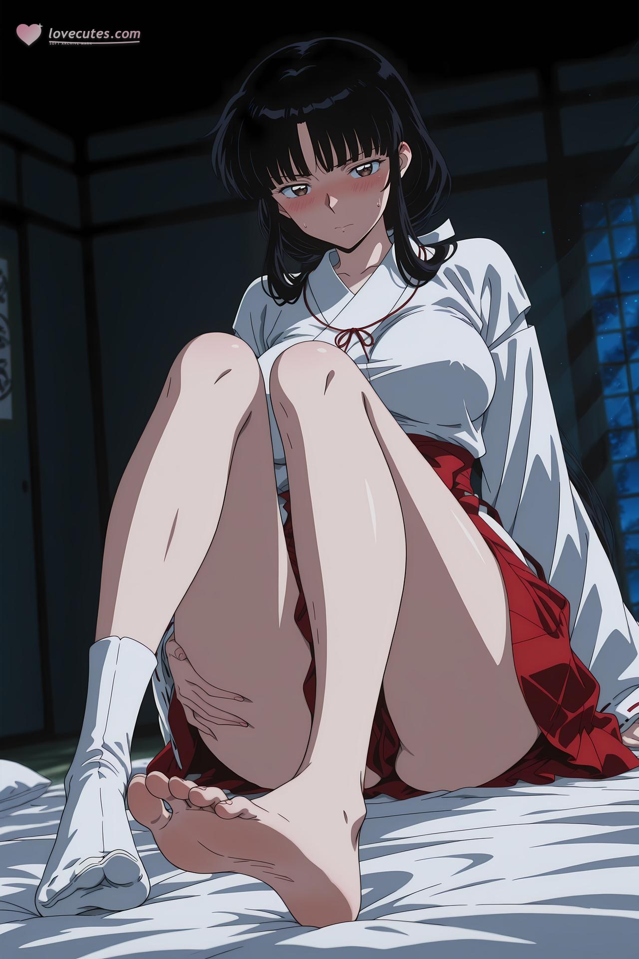 AI Generated Anime Girl - 犬夜叉 桔梗：ชุดนักเรียนถ่ายบนเตียง露穴 85P