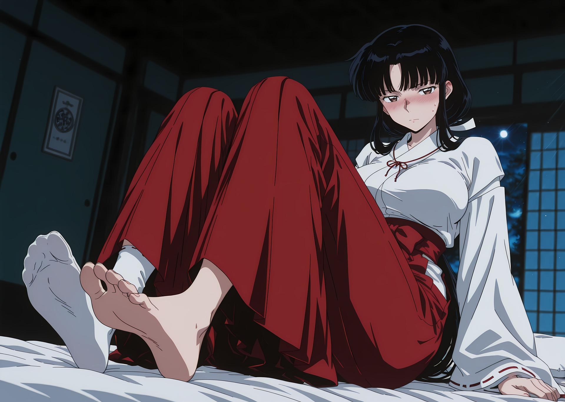 AI Generated Anime Girl - 犬夜叉 桔梗：ชุดนักเรียนถ่ายบนเตียง露穴 85P