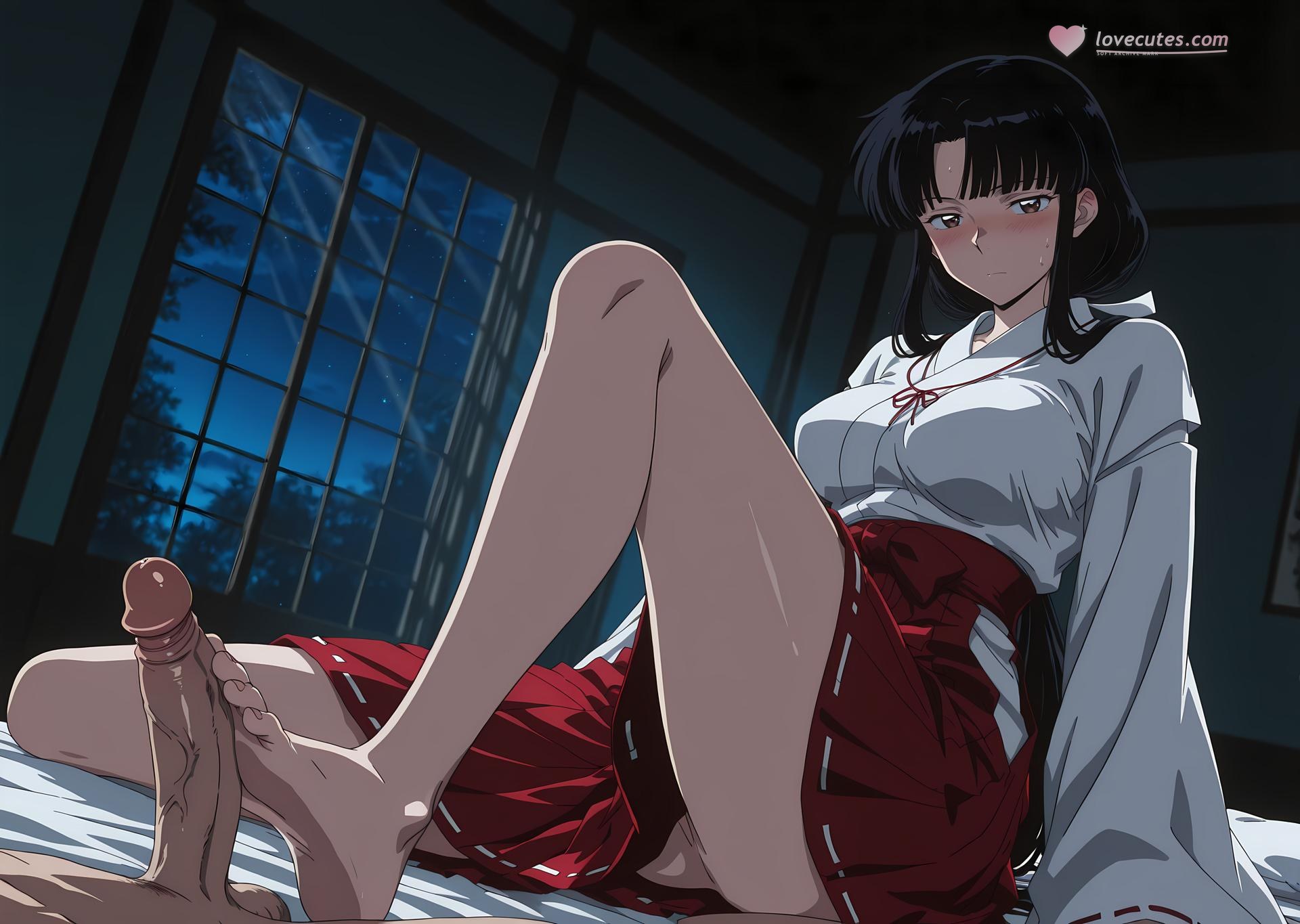 AI Generated Anime Girl - 犬夜叉 桔梗：ชุดนักเรียนถ่ายบนเตียง露穴 85P