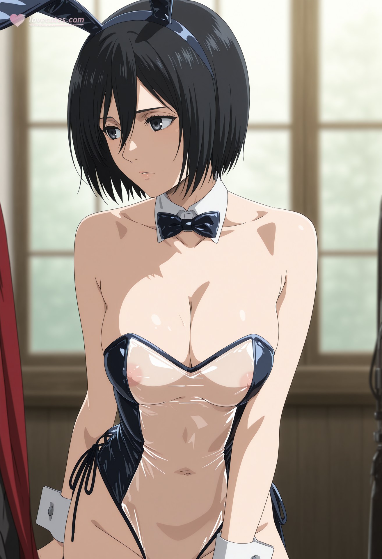 AI Generated Anime Girl - 进击的巨人 三笠·阿克曼：白丝蕾丝内衣浴室露点 124P