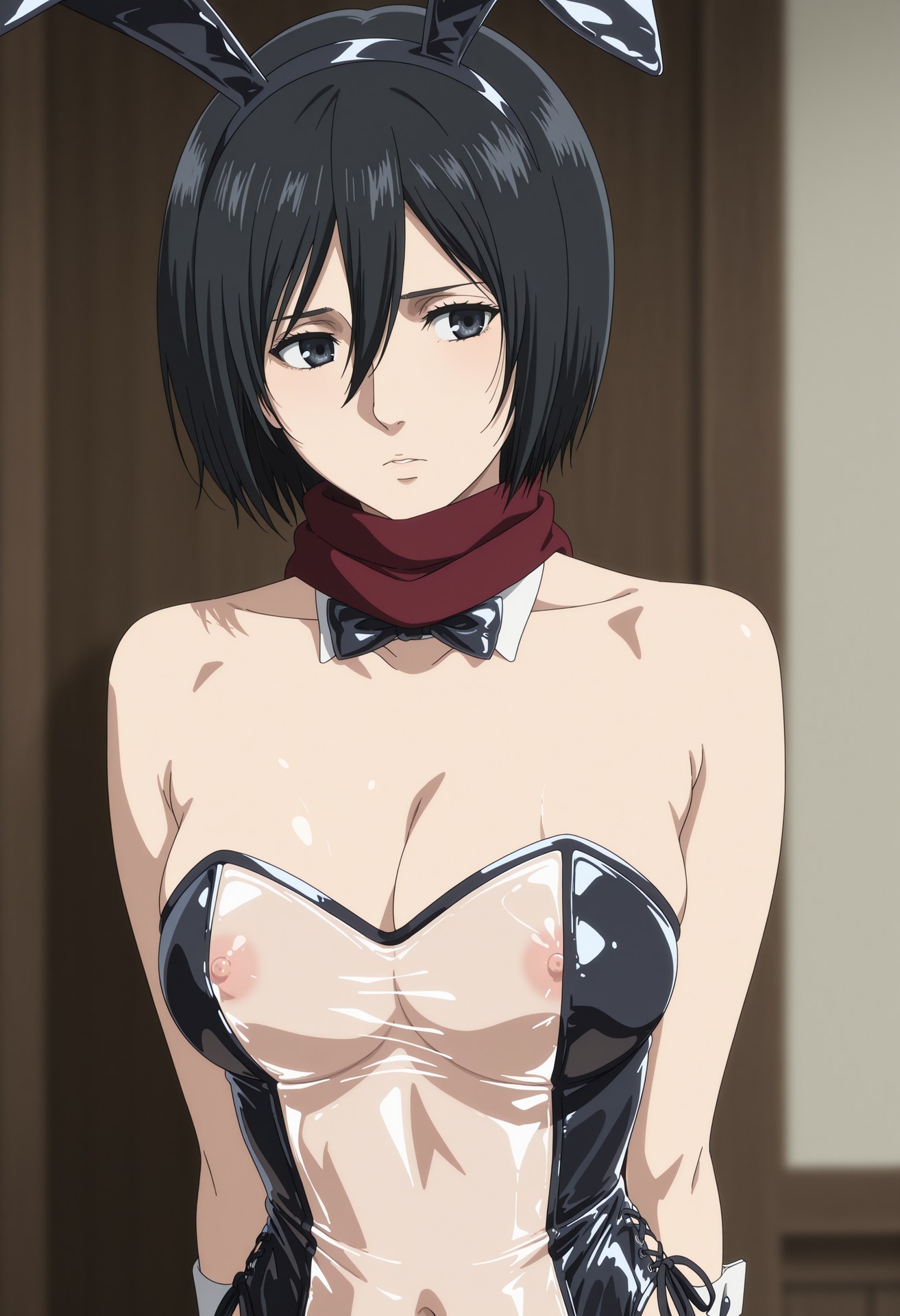 AI Generated Anime Girl - 进击的巨人 三笠·阿克曼：白丝蕾丝内衣浴室露点 124P