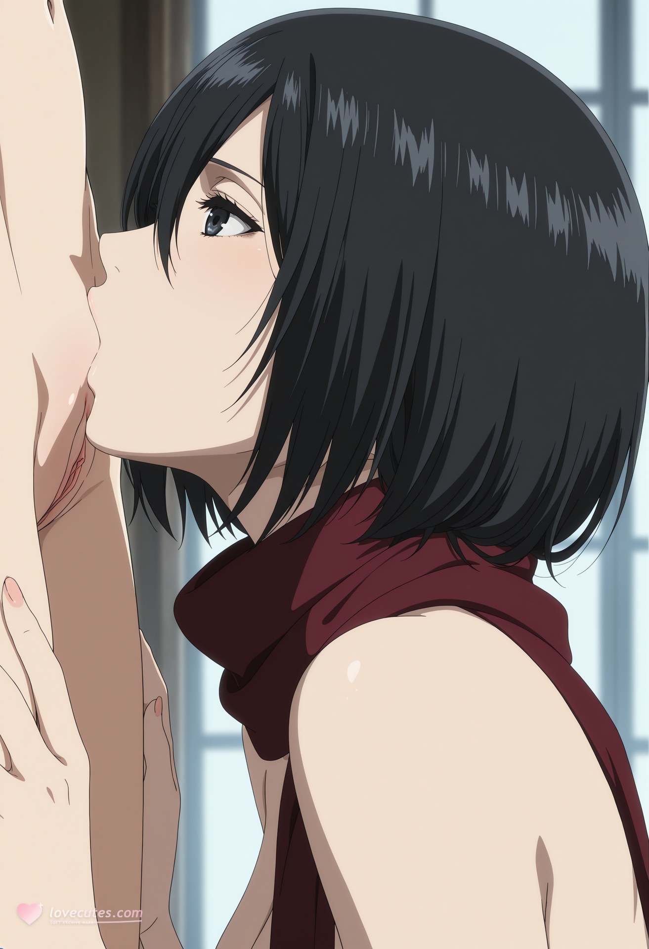 AI Generated Anime Girl - 进击的巨人 三笠·阿克曼：白丝蕾丝内衣浴室露点 124P
