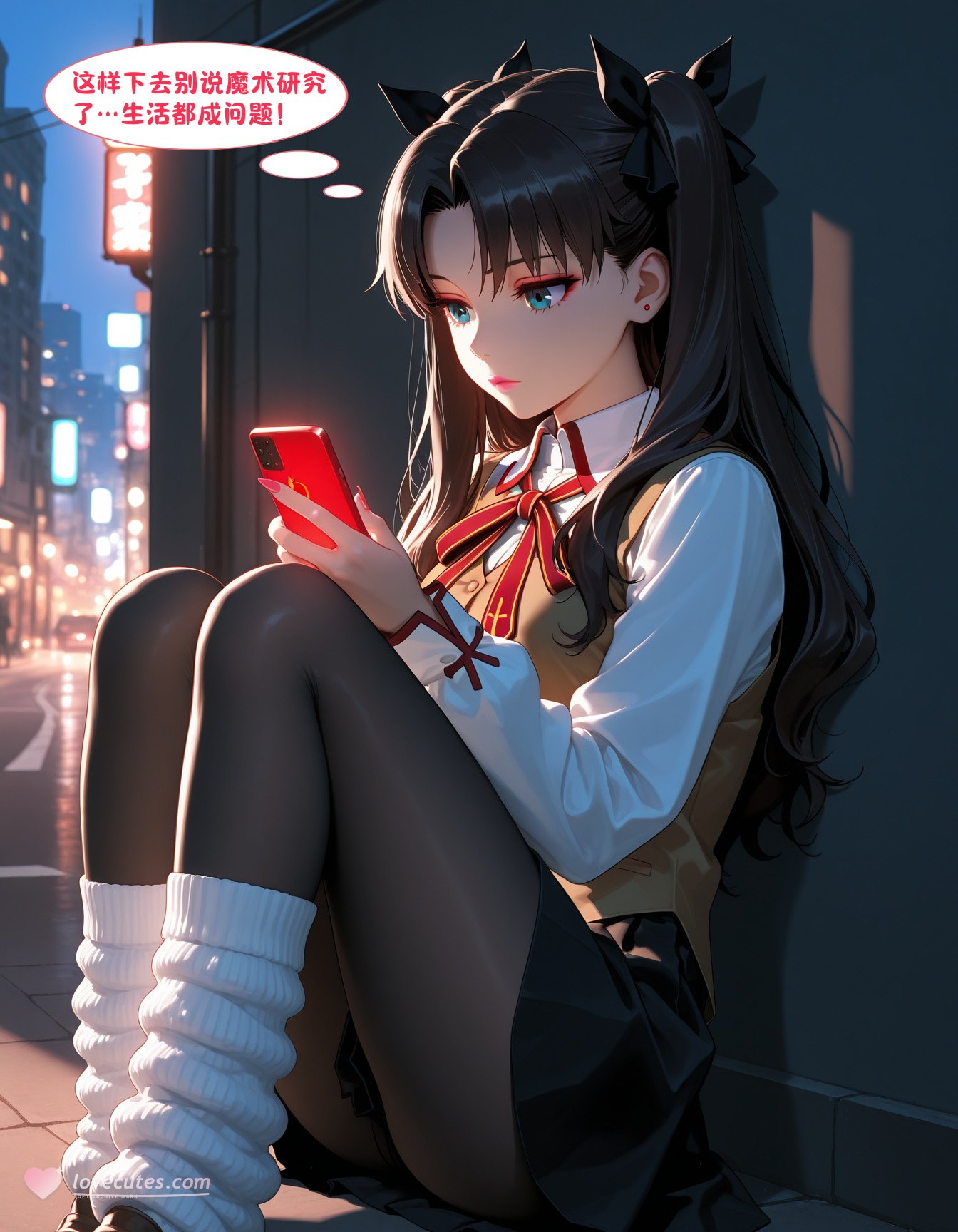 AI Generated Anime Girl - 远坂凛的来财日子：ชุดนักเรียนถ่ายบนเตียงเปิดรู 210P