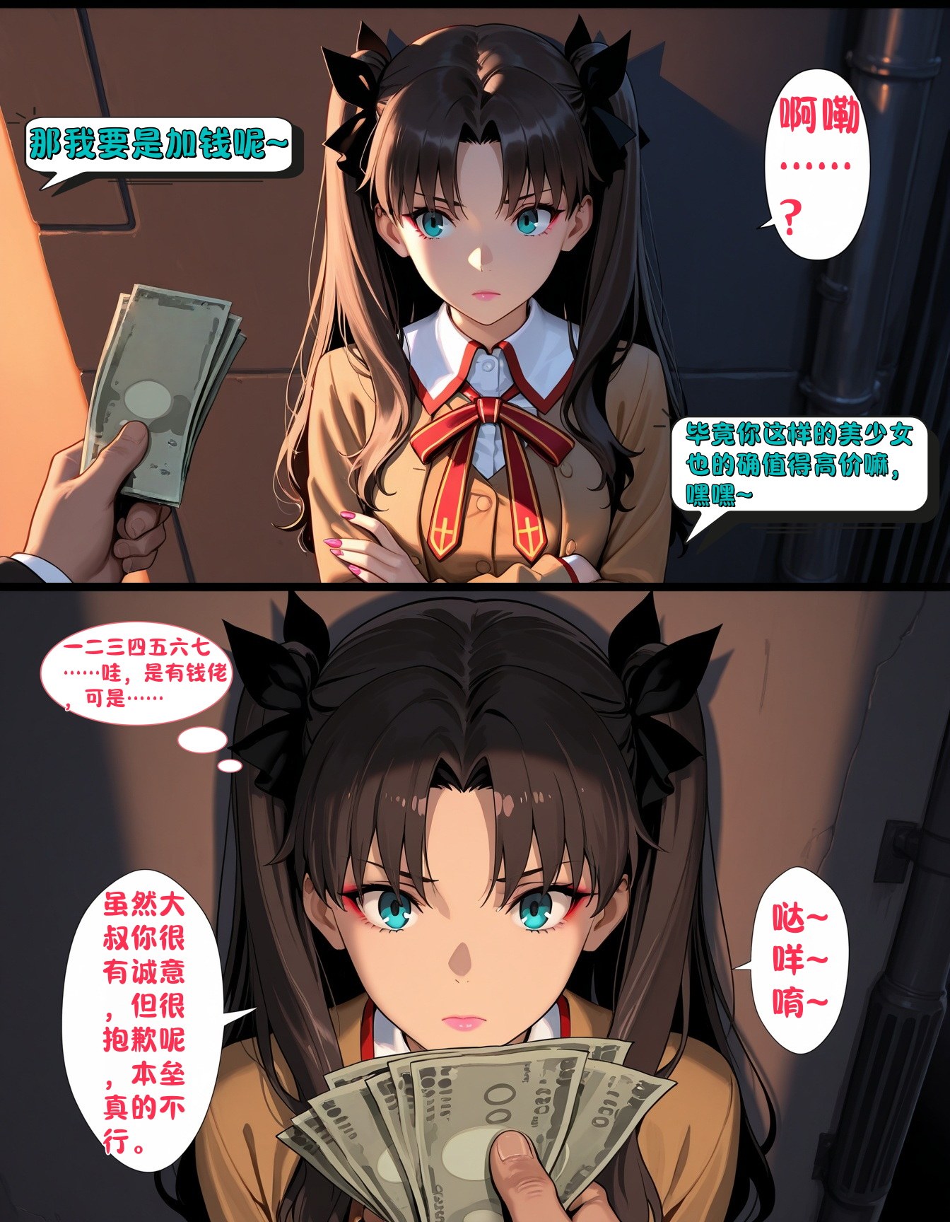 AI Generated Anime Girl - 远坂凛的来财日子：ชุดนักเรียนถ่ายบนเตียงเปิดรู 210P
