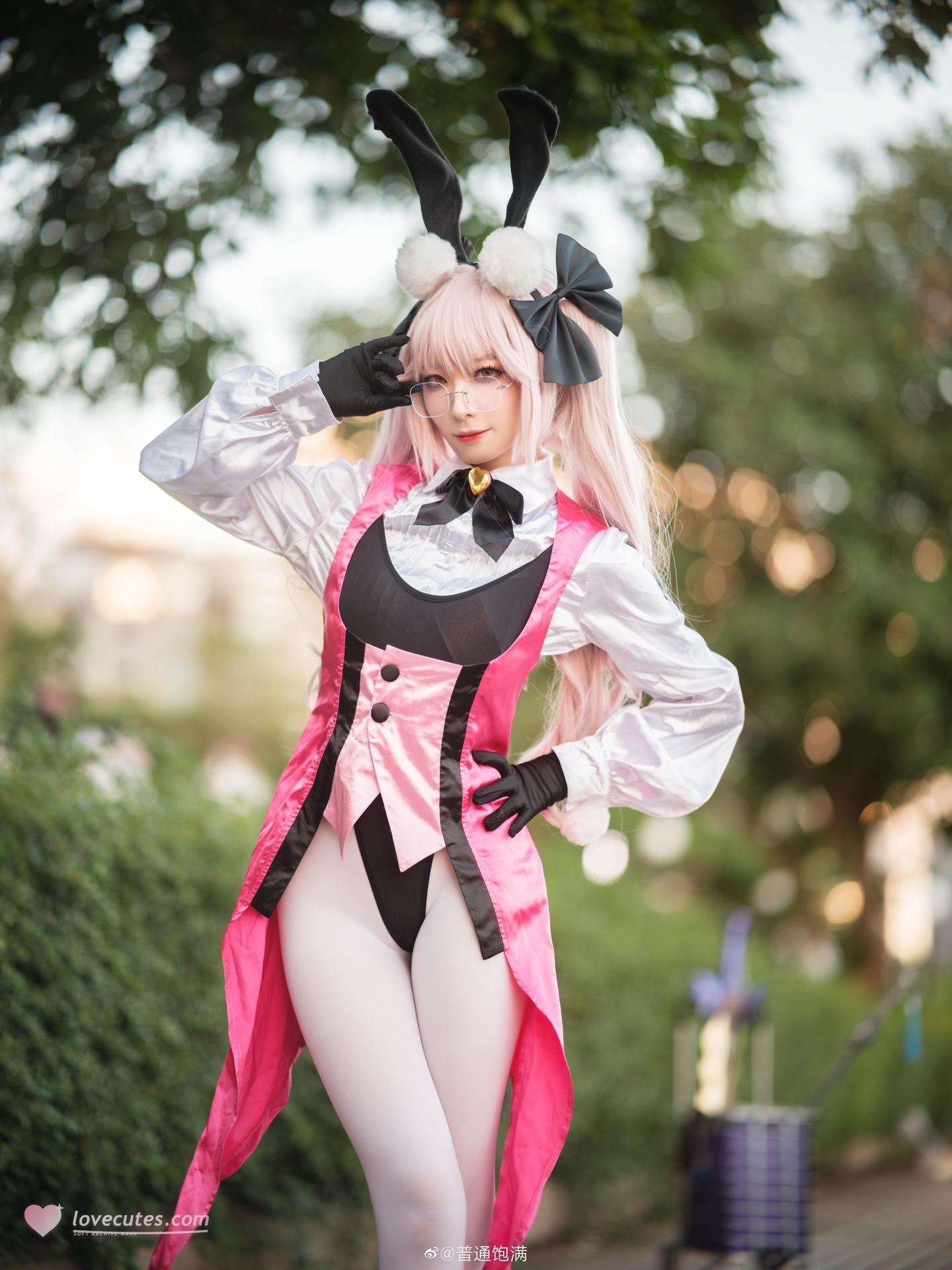 [cosplay] 封疆疆v - FGO Quang chi Cao Dương Tư Khả Nhã: thỏ nữ màu hồng chân dài tất trắng 27P