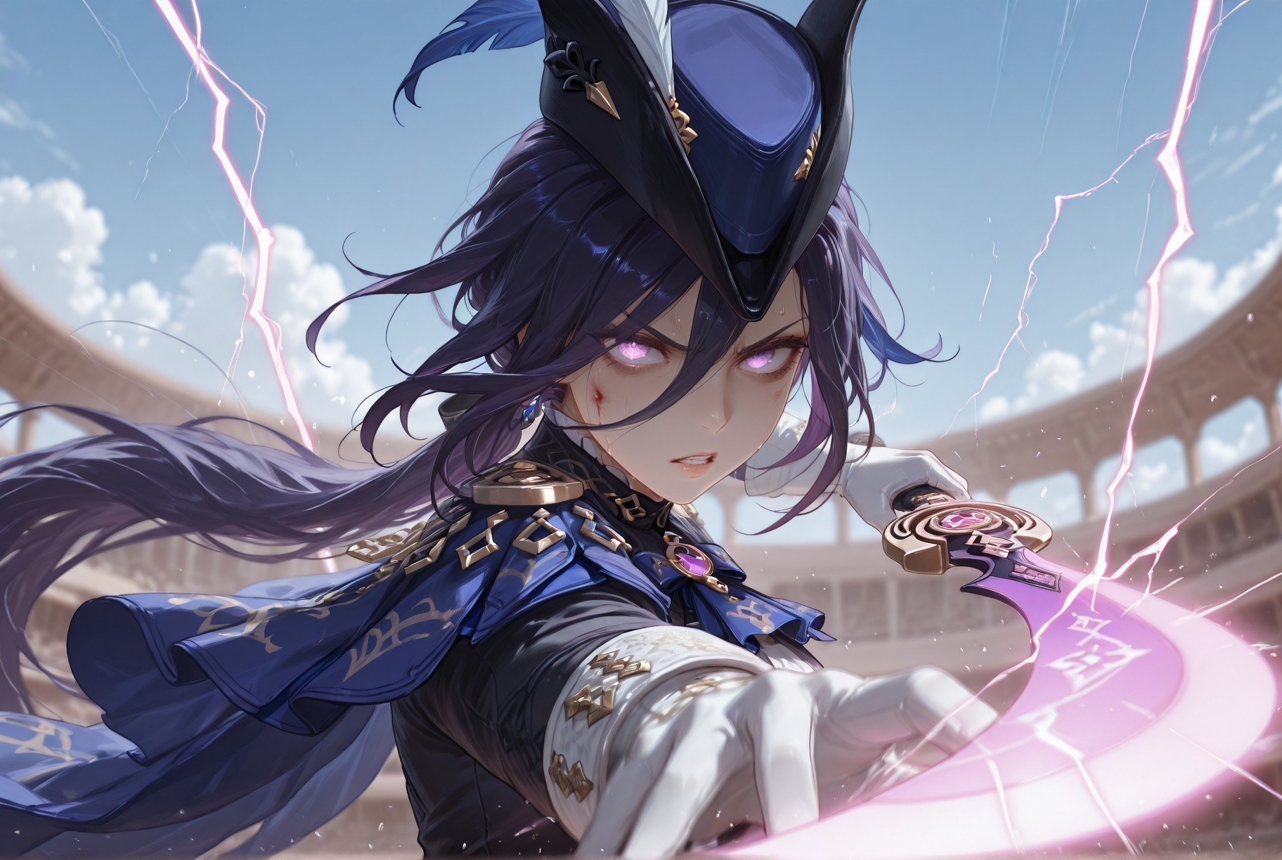 Cô gái anime do AI tạo - 原神 克洛琳德: váy bó đen lộ khe 283P
