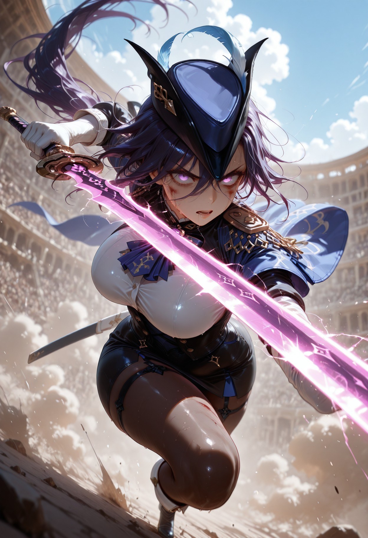 Cô gái anime do AI tạo - 原神 克洛琳德: váy bó đen lộ khe 283P