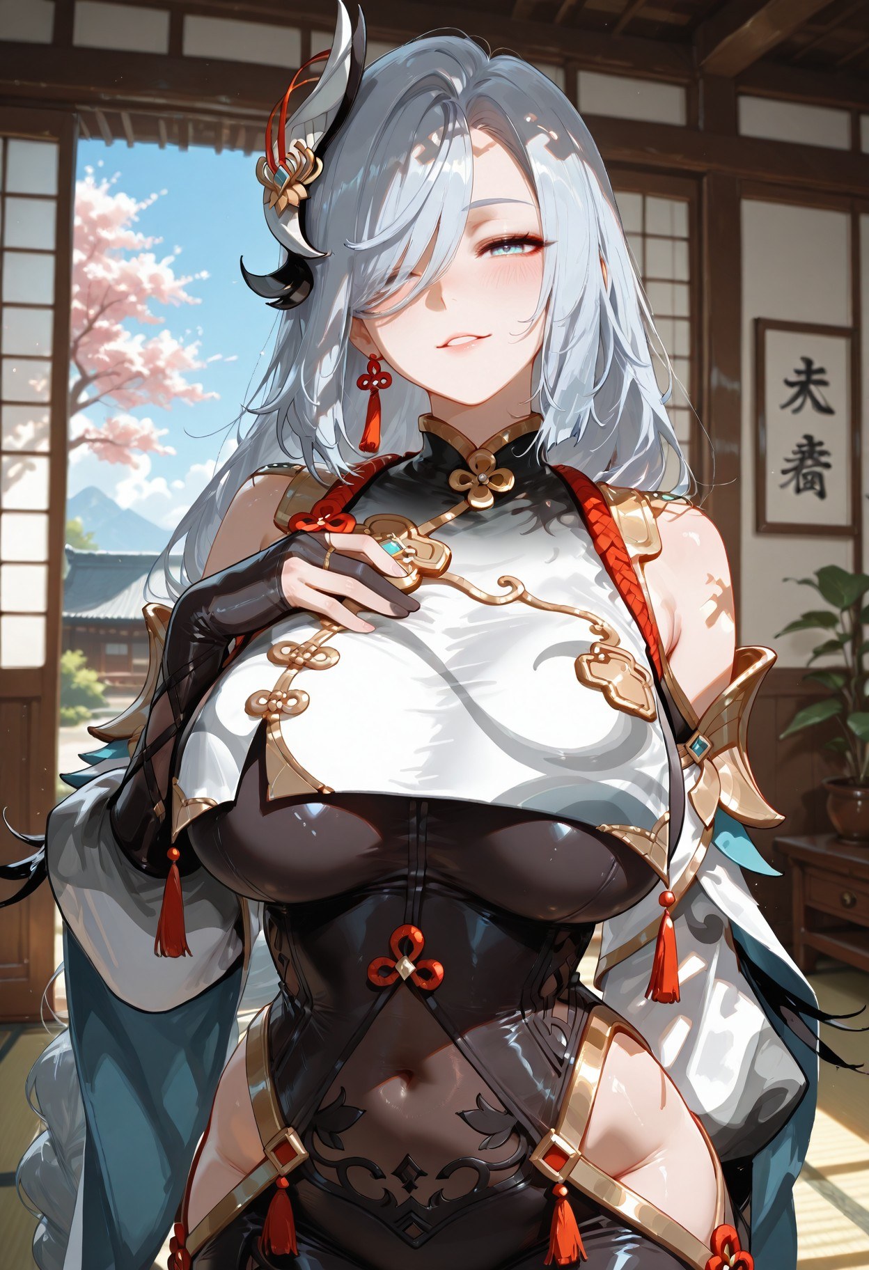 AI Generated Anime Girl - 原神 申鹤：紧身衣浴室露点 233P
