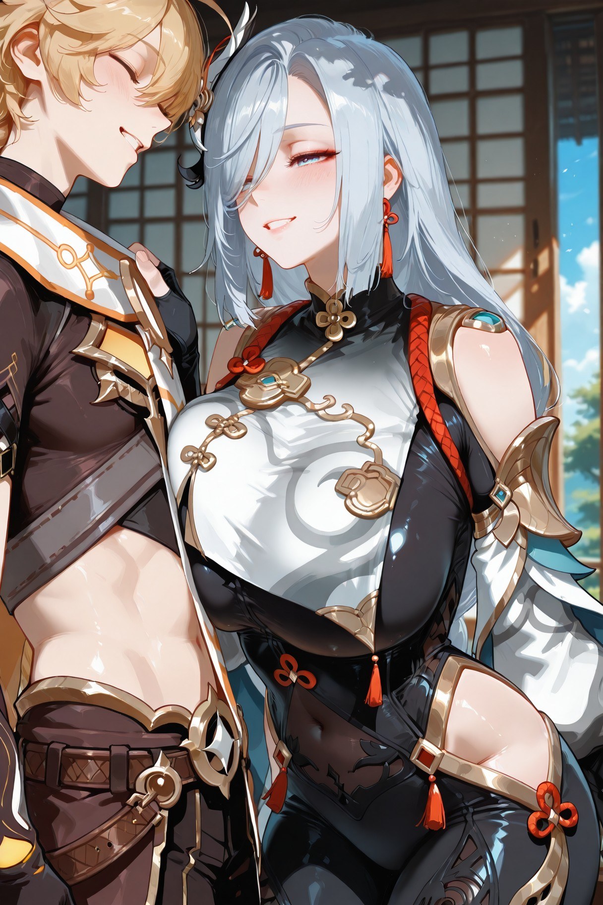AI Generated Anime Girl - 原神 申鹤：紧身衣浴室露点 233P