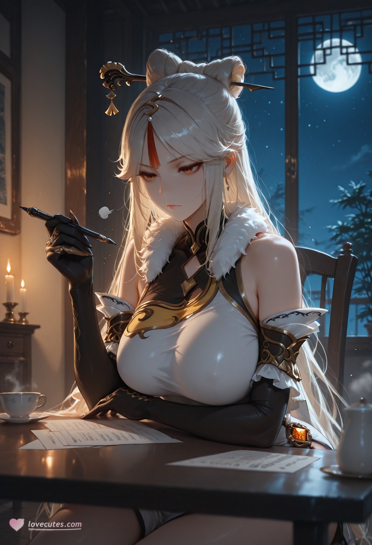 AI Generated Anime Girl - 原神 申鹤：黑丝蕾丝内衣露穴 267P