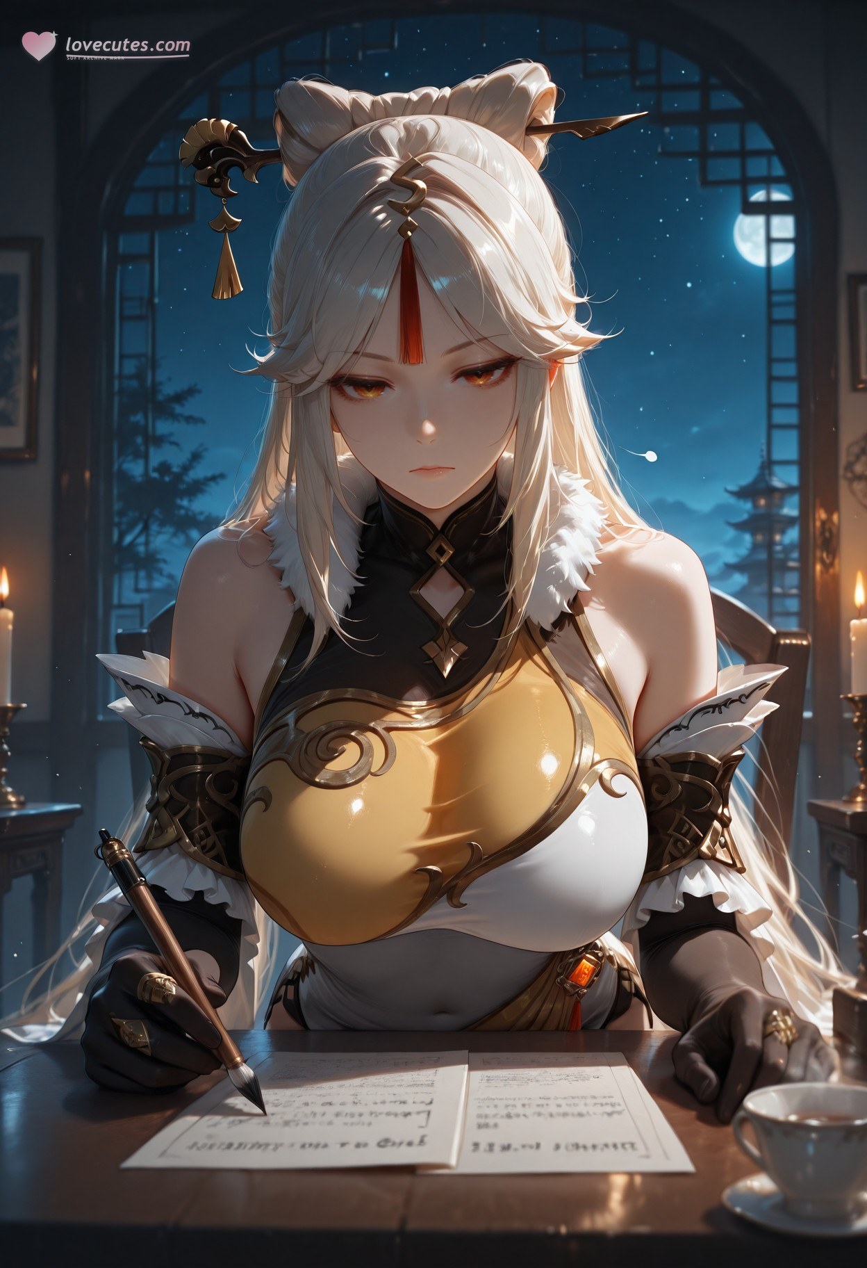 AI Generated Anime Girl - 原神 申鹤：黑丝蕾丝内衣露穴 267P