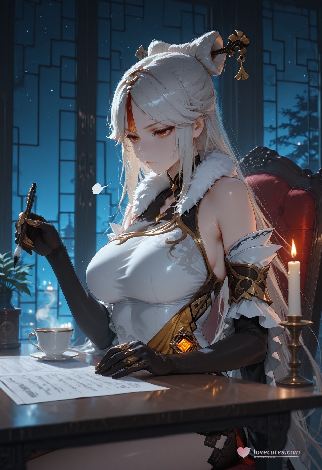 AI Generated Anime Girl - 原神 申鹤：黑丝蕾丝内衣露穴 267P
