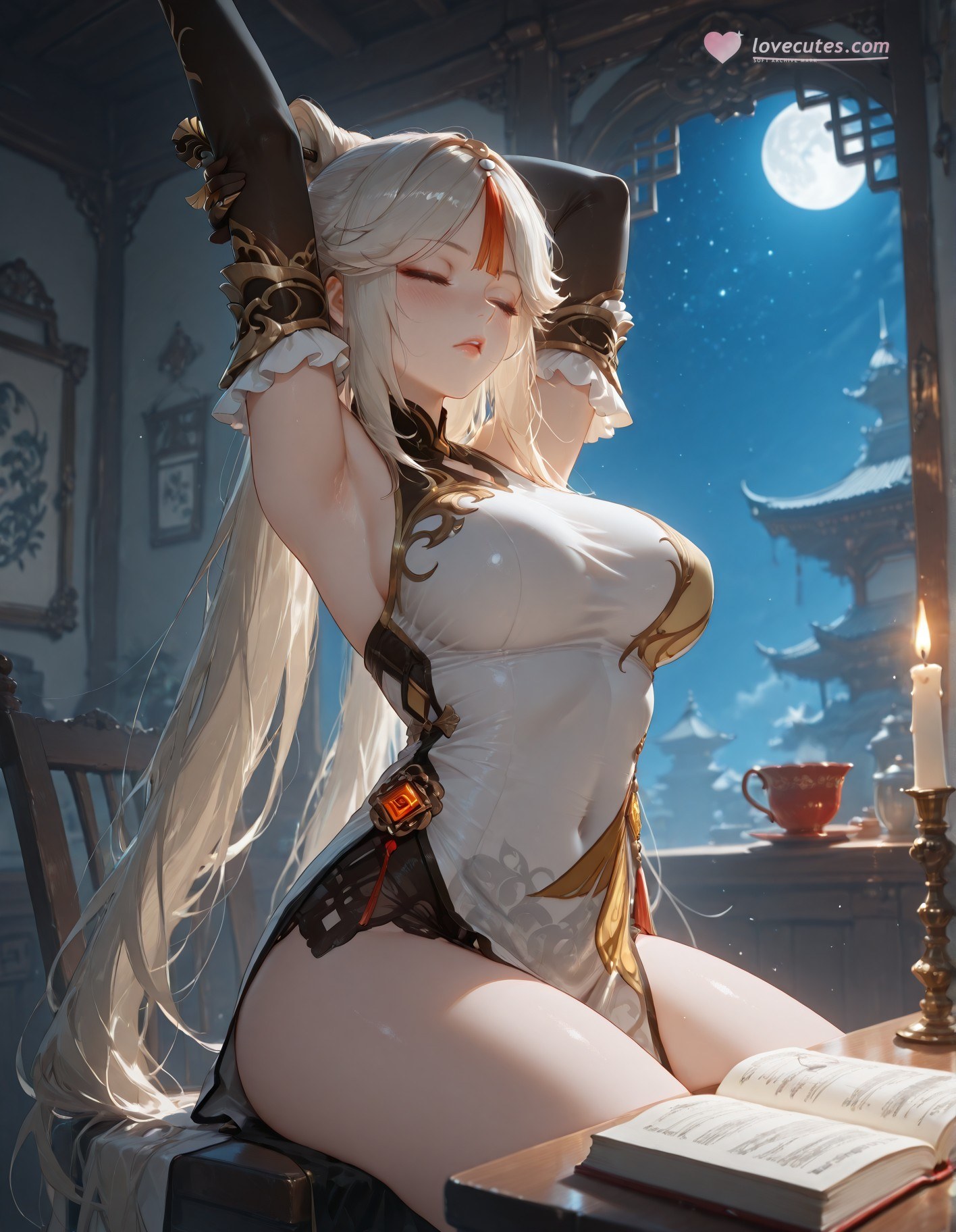 AI Generated Anime Girl - 原神 申鹤：黑丝蕾丝内衣露穴 267P