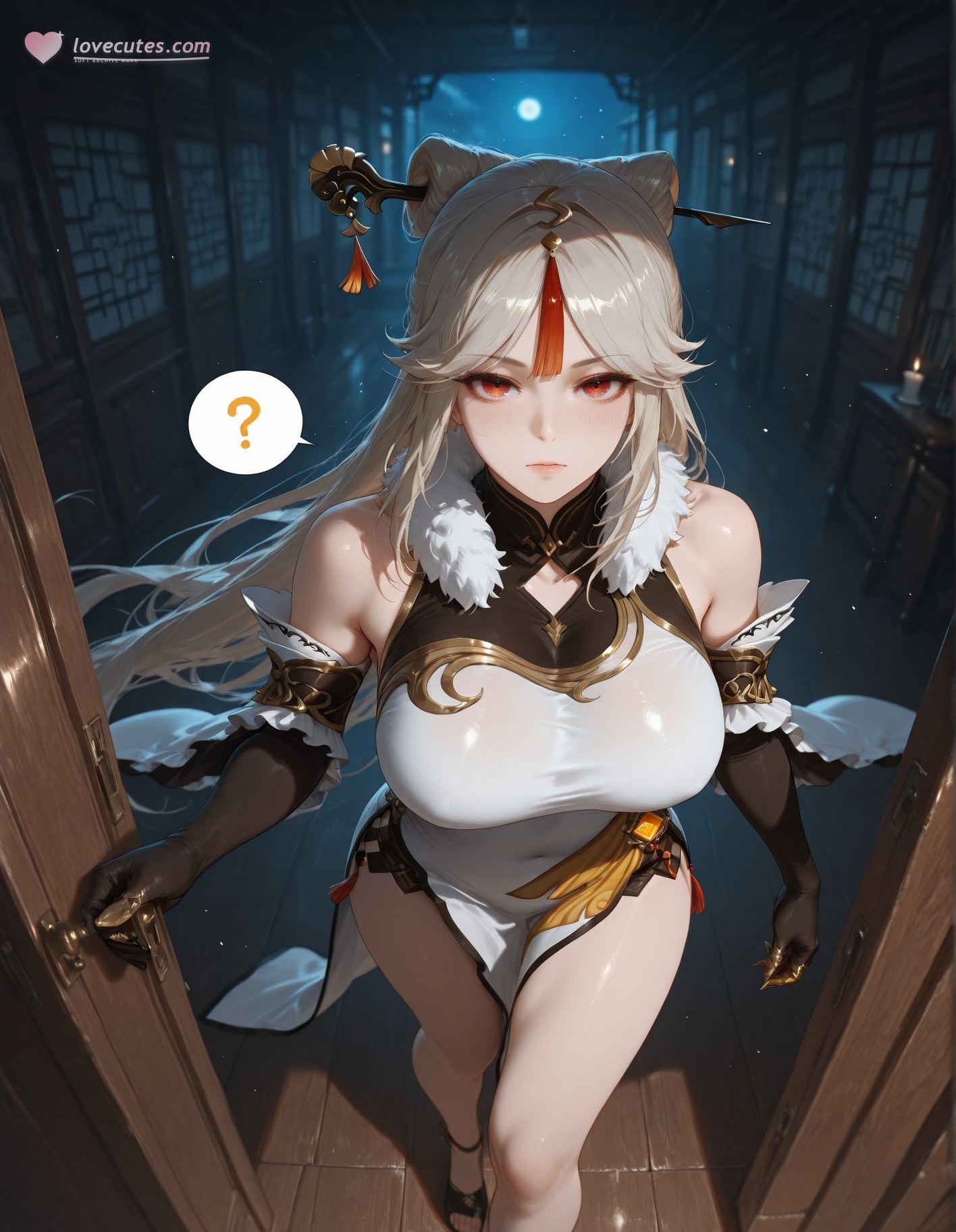 AI Generated Anime Girl - 原神 申鹤：黑丝蕾丝内衣露穴 267P