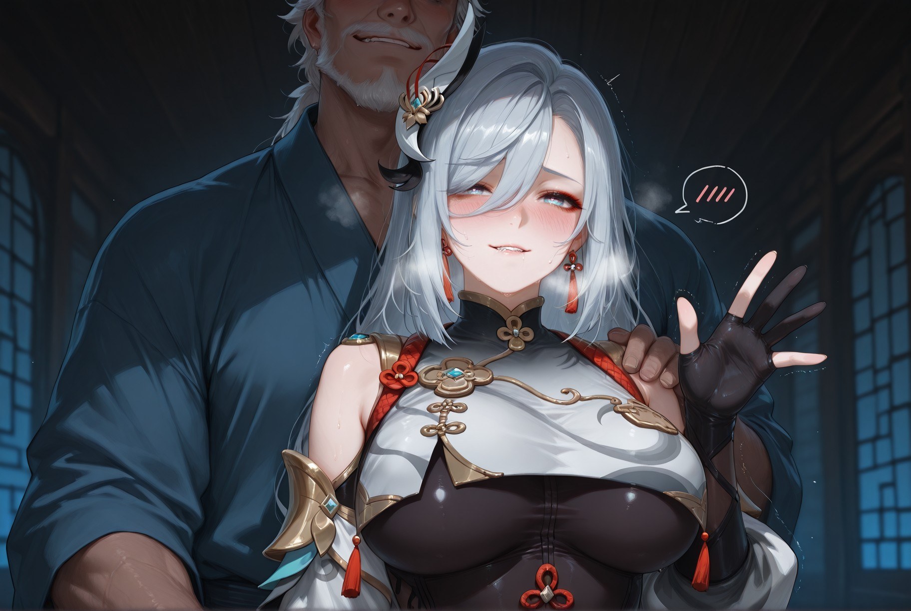 AI Generated Anime Girl - 原神 申鹤：黑丝蕾丝内衣露穴 267P