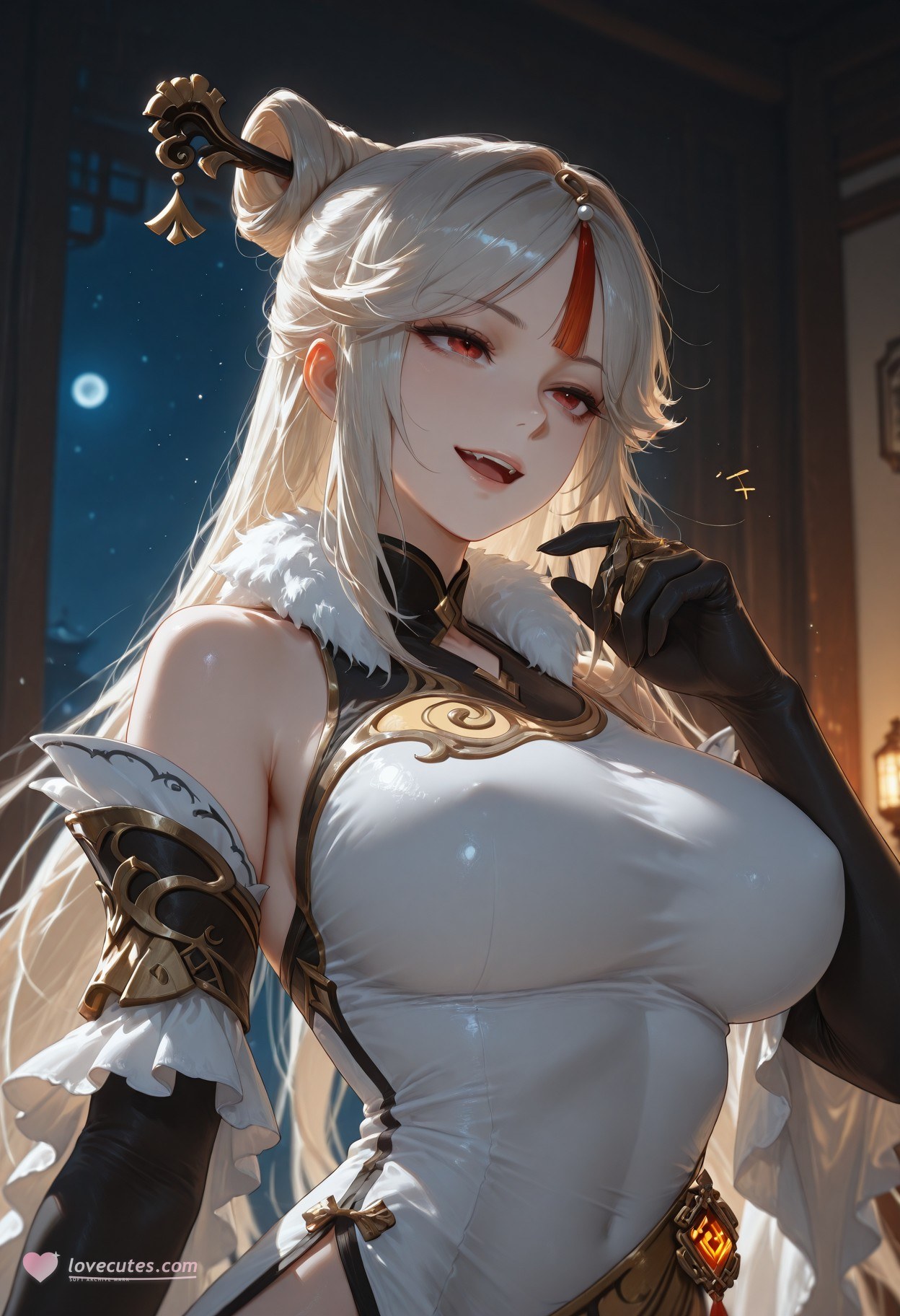 AI Generated Anime Girl - 原神 申鹤：黑丝蕾丝内衣露穴 267P