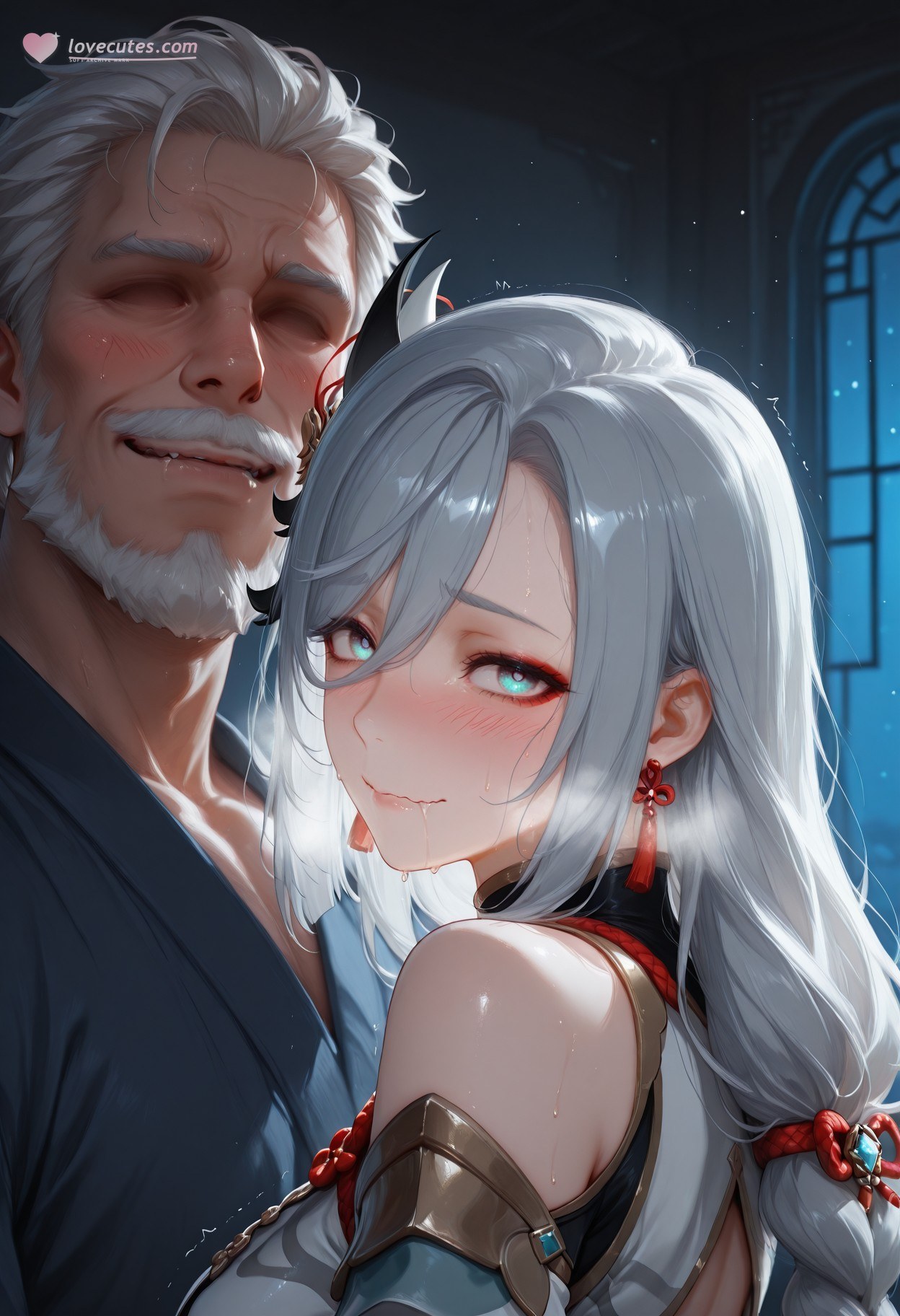 AI Generated Anime Girl - 原神 申鹤：黑丝蕾丝内衣露穴 267P