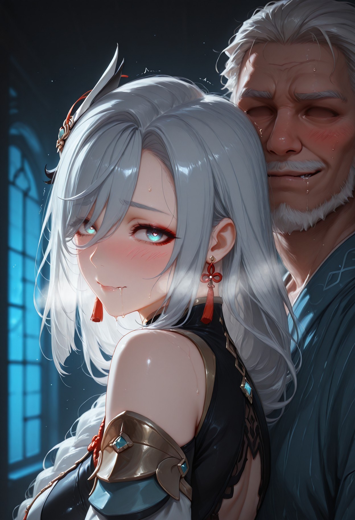 AI Generated Anime Girl - 原神 申鹤：黑丝蕾丝内衣露穴 267P