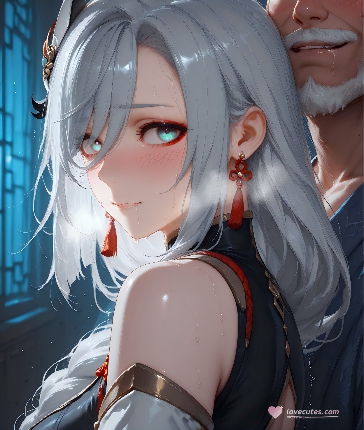 AI Generated Anime Girl - 原神 申鹤：黑丝蕾丝内衣露穴 267P