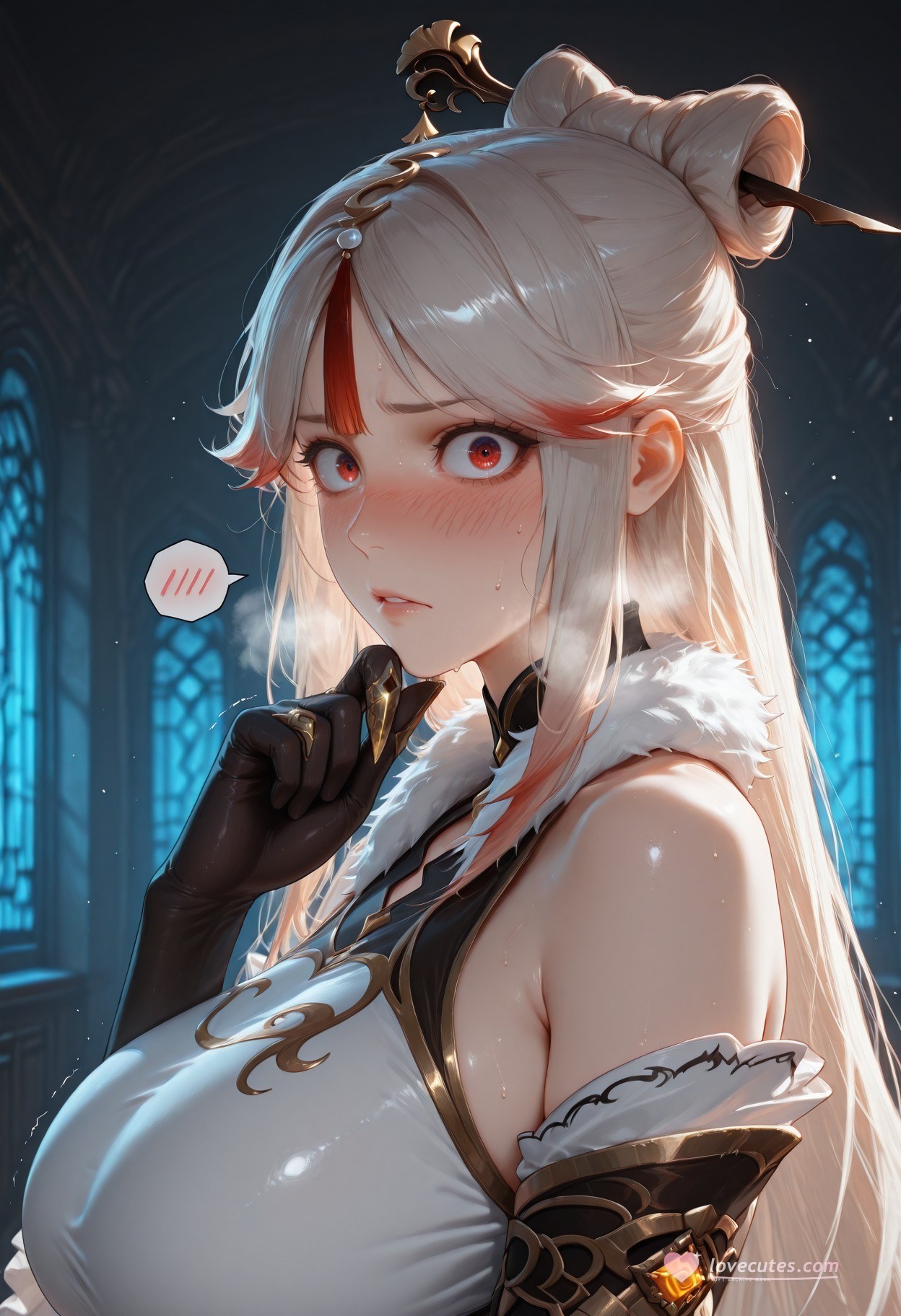 AI Generated Anime Girl - 原神 申鹤：黑丝蕾丝内衣露穴 267P
