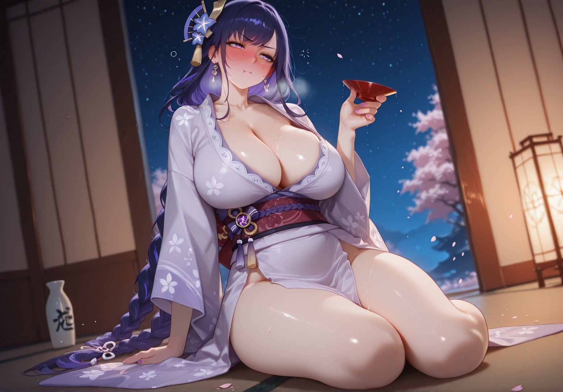 AI Generated Anime Girl - 原神 雷电将军 NTR Vol.2：ชุดชั้นในลูกไม้ ชุดรัดรูป 95P