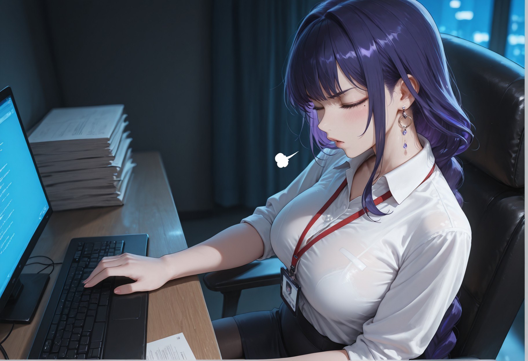 AI Generated Anime Girl - 原神 雷电将军 Preview：OL套裙黑丝 112P