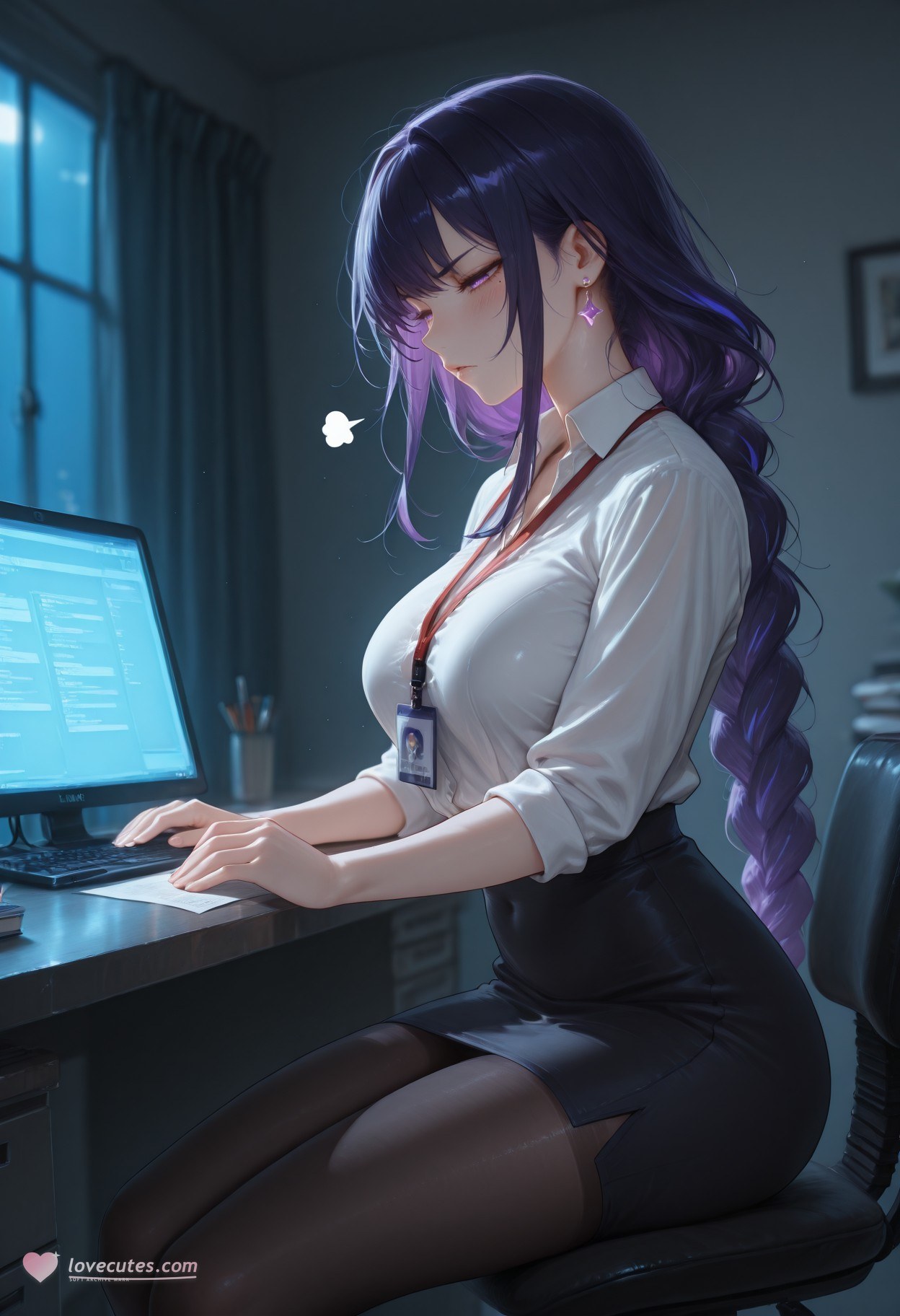 AI Generated Anime Girl - 原神 雷电将军 Preview：OL套裙黑丝 112P