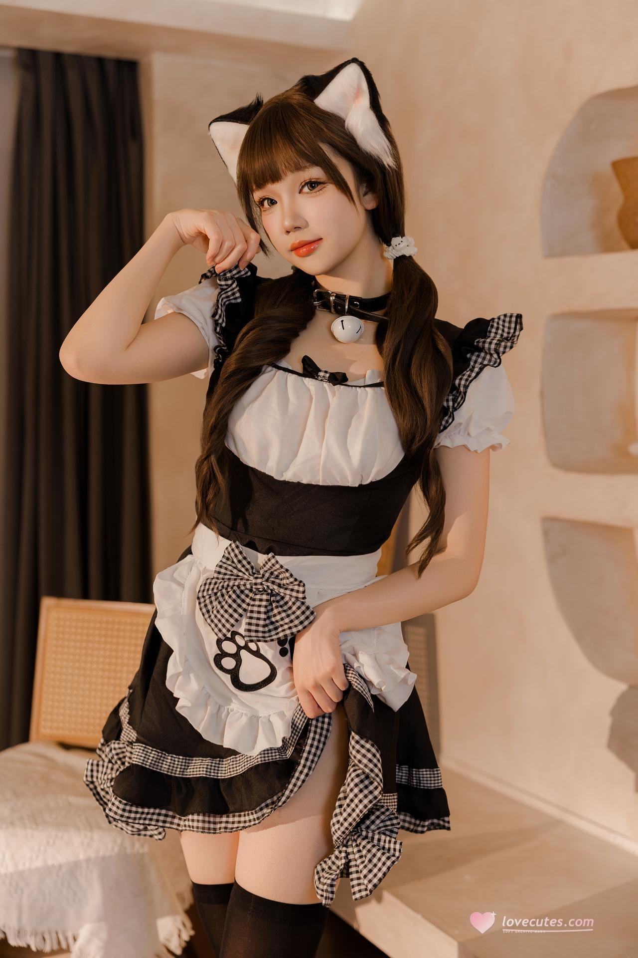 [cosplay] 雪晴Astra - Hầu gái mèo: tai mèo, hầu gái mèo đen, chân dài tất đen 77P1V