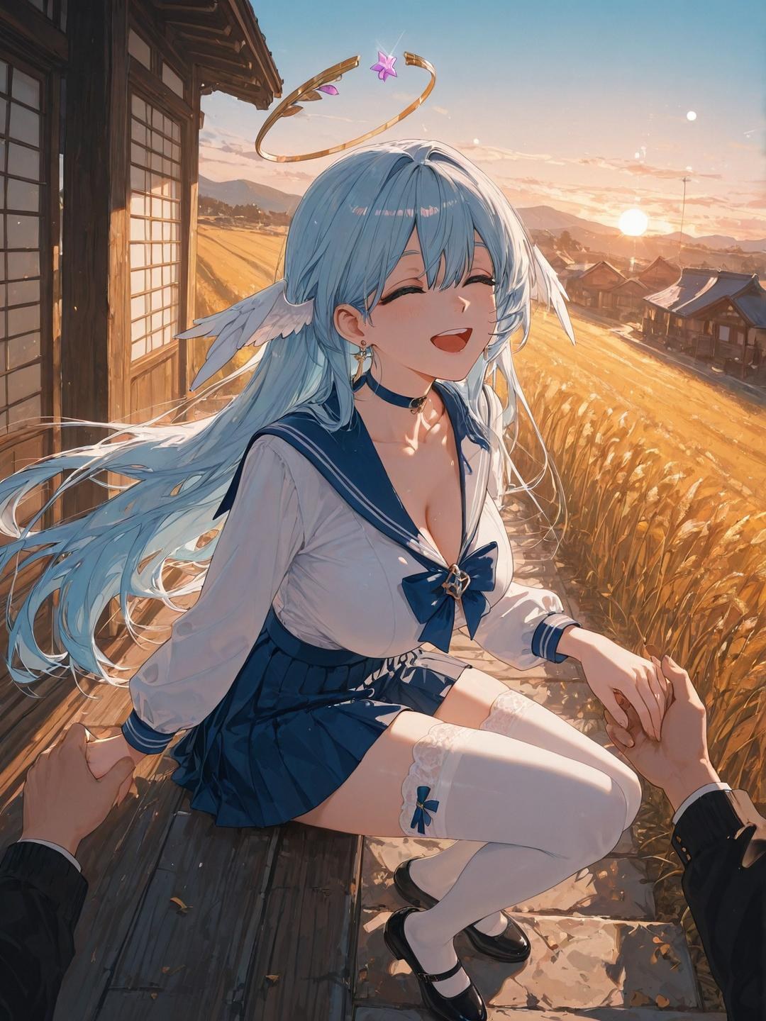 AI Generated Anime Girl - 崩坏：星穹铁道 知更鸟：学生装湿身露穴 186P