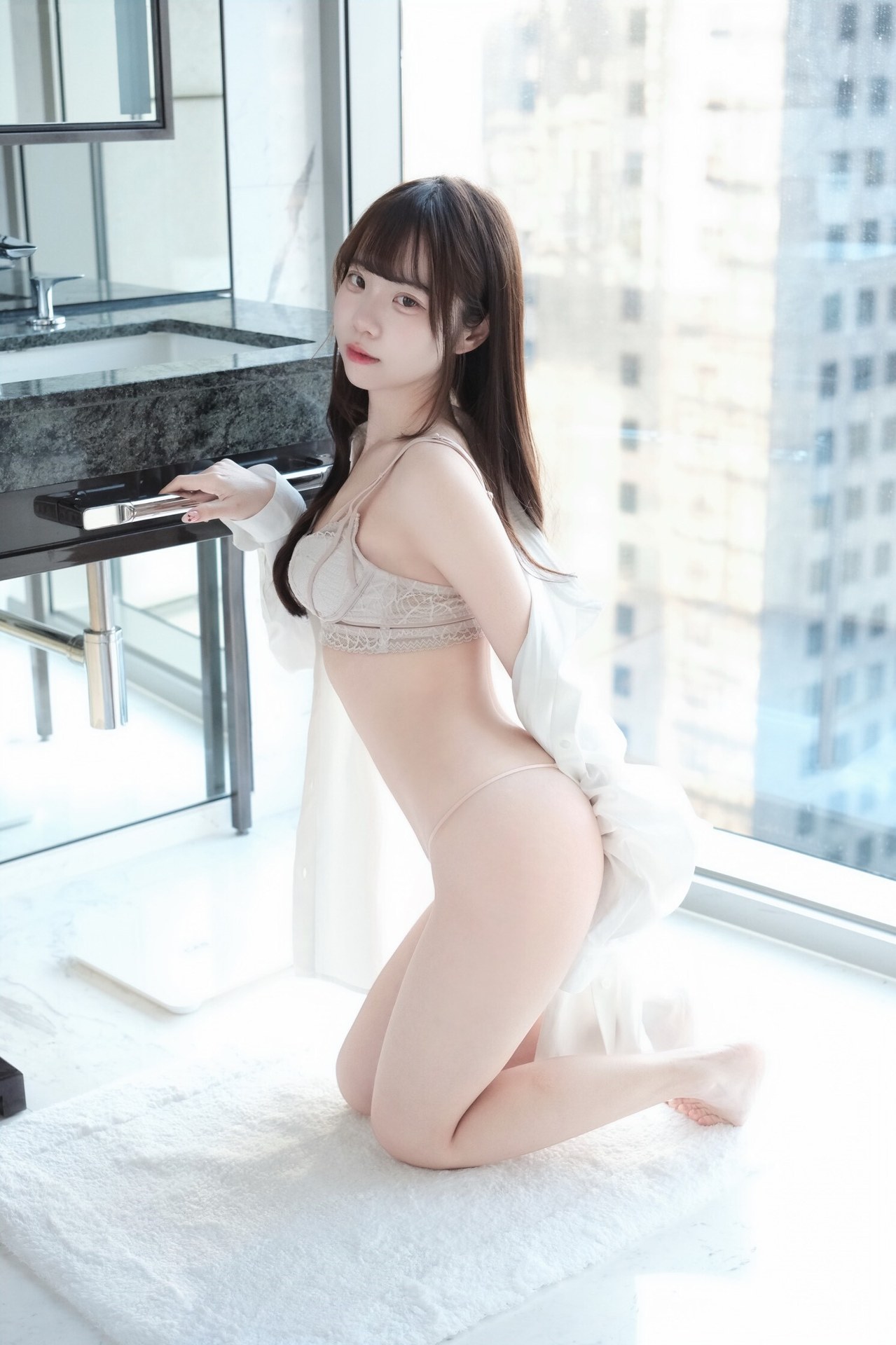 [私房] 可可小白兔 - Bí mật của cô hàng xóm trong sáng: Bộ ảnh tại gia bên cửa sổ 63P