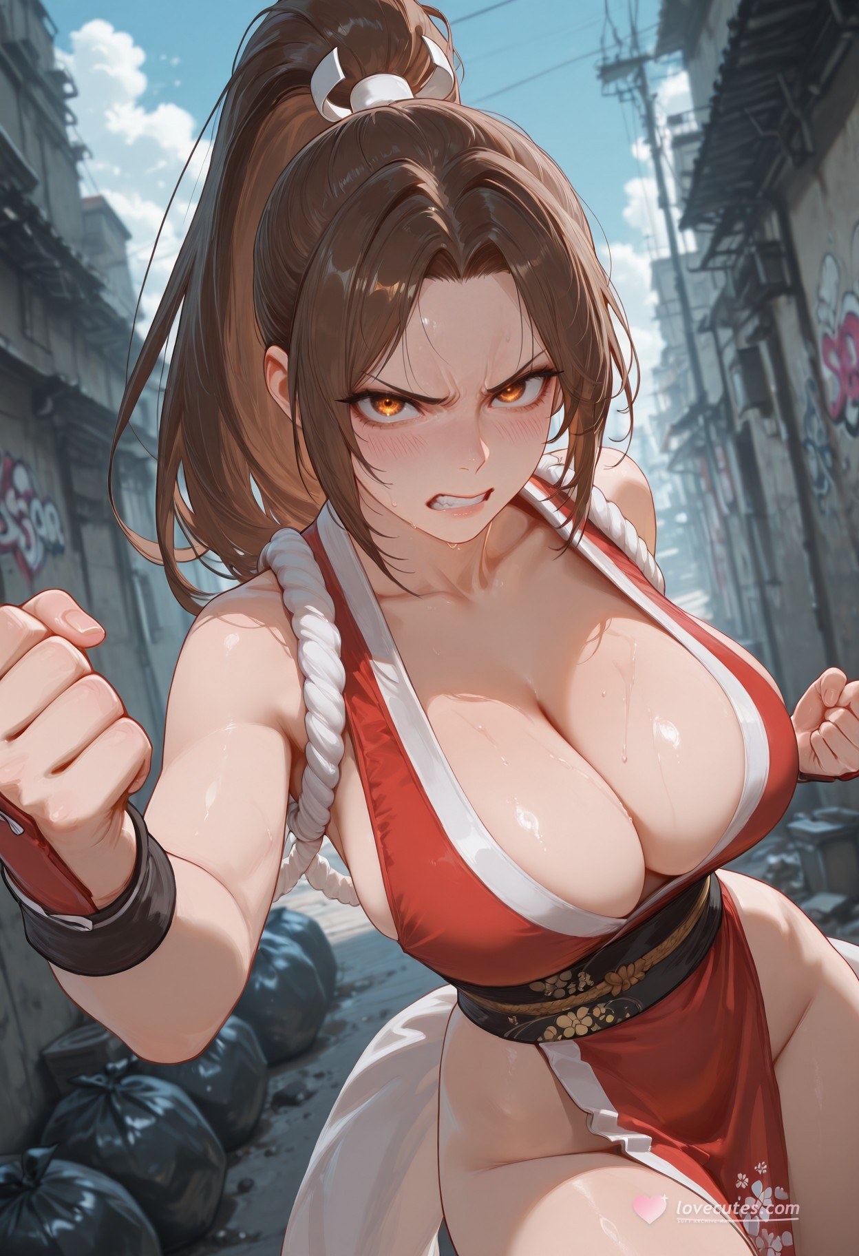Cô gái anime do AI tạo ra - 拳皇 不知火舞: đồ bó sát ướt người lộ hang 368P