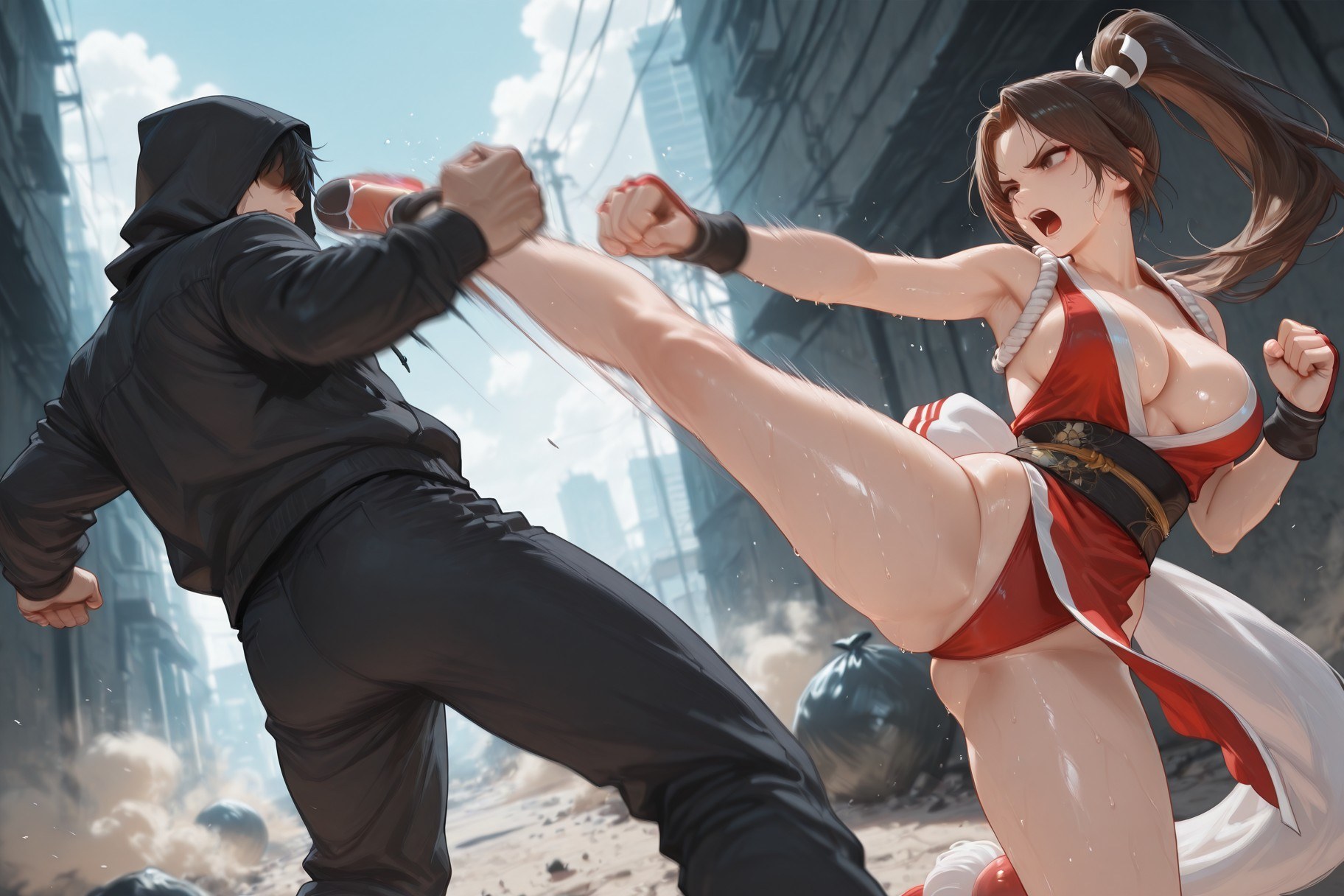 Cô gái anime do AI tạo ra - 拳皇 不知火舞: đồ bó sát ướt người lộ hang 368P