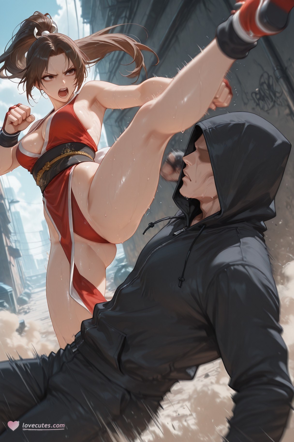 Cô gái anime do AI tạo ra - 拳皇 不知火舞: đồ bó sát ướt người lộ hang 368P