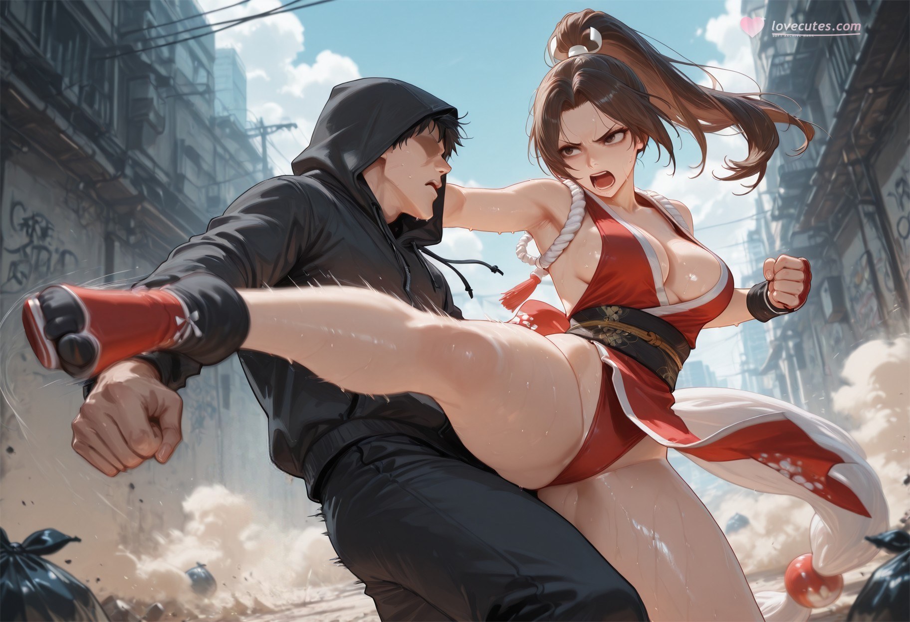 Cô gái anime do AI tạo ra - 拳皇 不知火舞: đồ bó sát ướt người lộ hang 368P