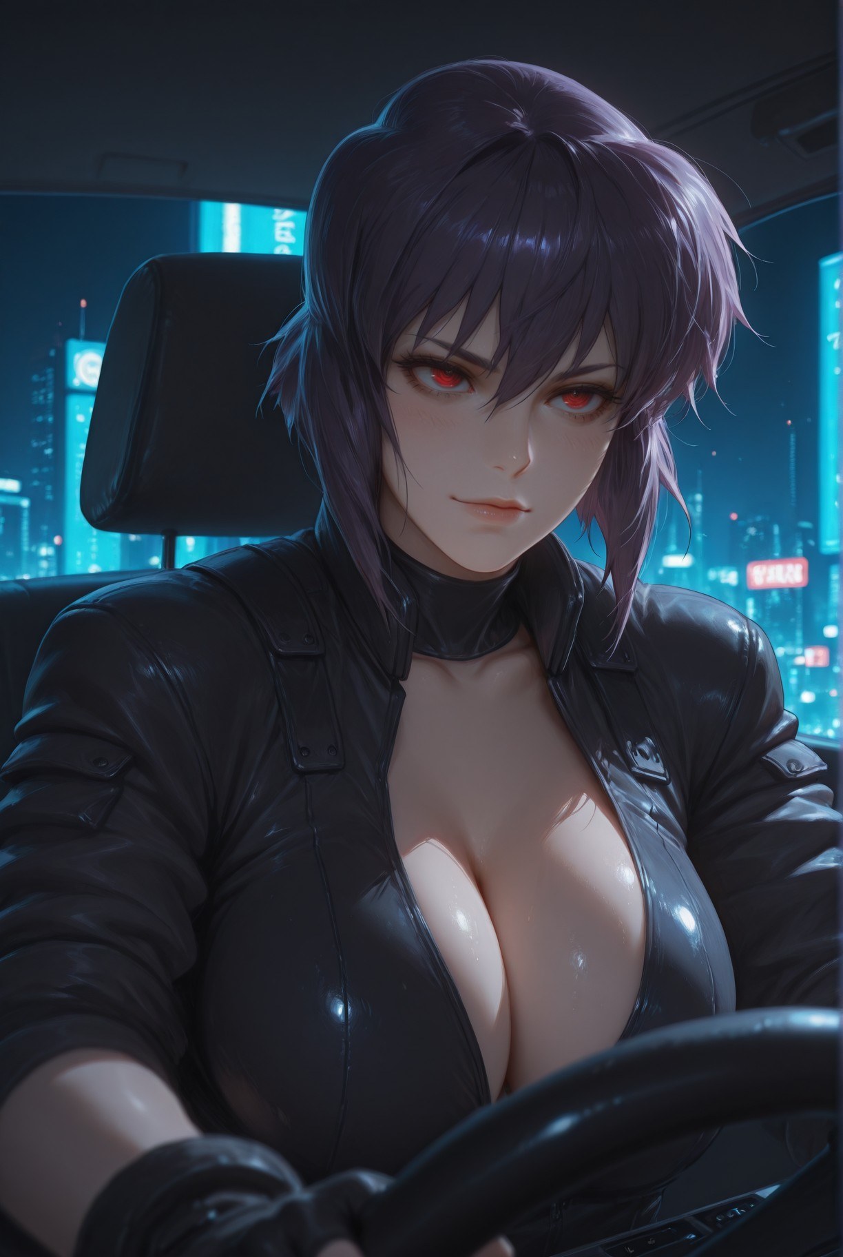 Cô gái anime do AI tạo ra - 攻壳机动队 草薙素子：黑絲蕾絲內衣緊身衣濕身露穴 333P