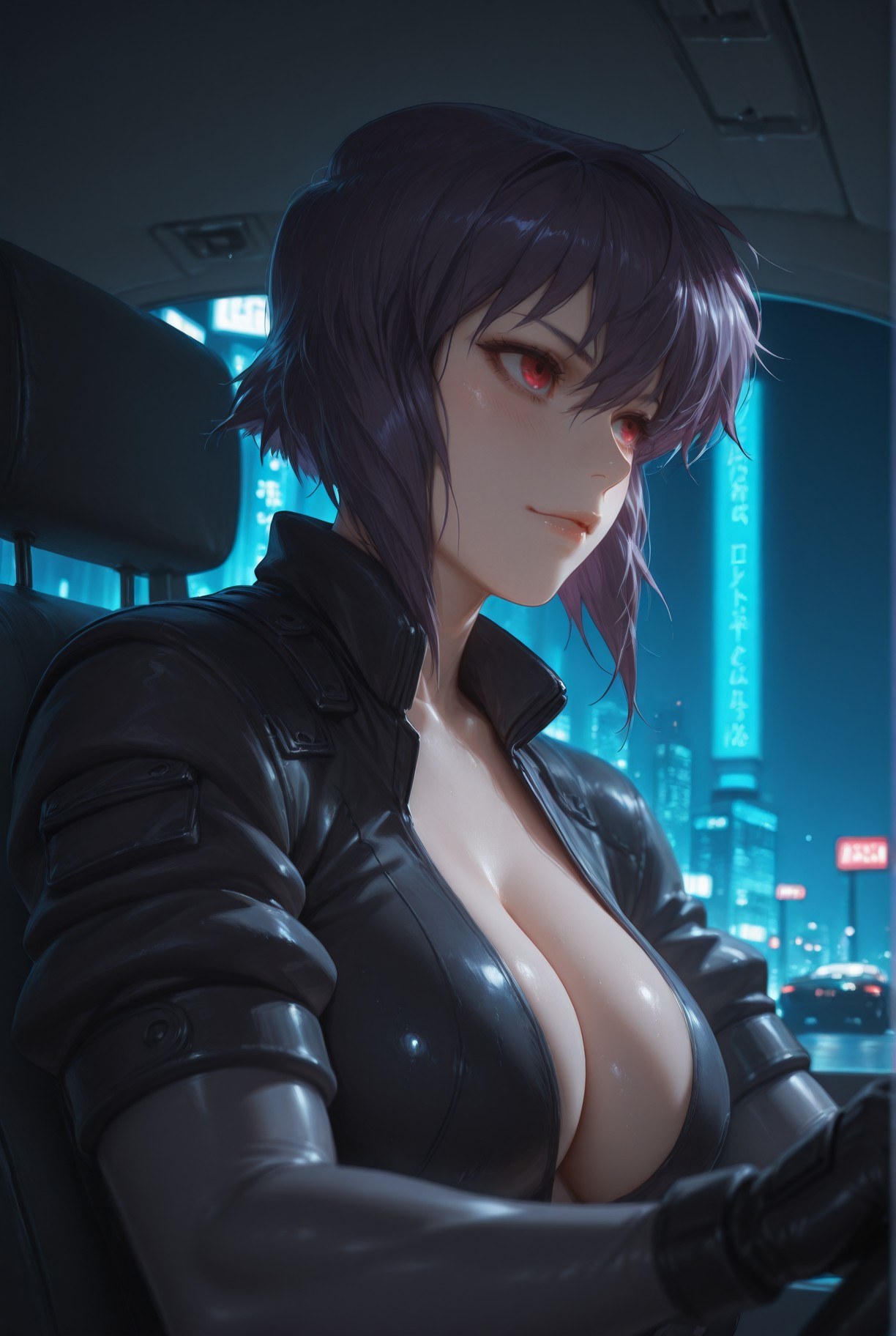 Cô gái anime do AI tạo ra - 攻壳机动队 草薙素子：黑絲蕾絲內衣緊身衣濕身露穴 333P