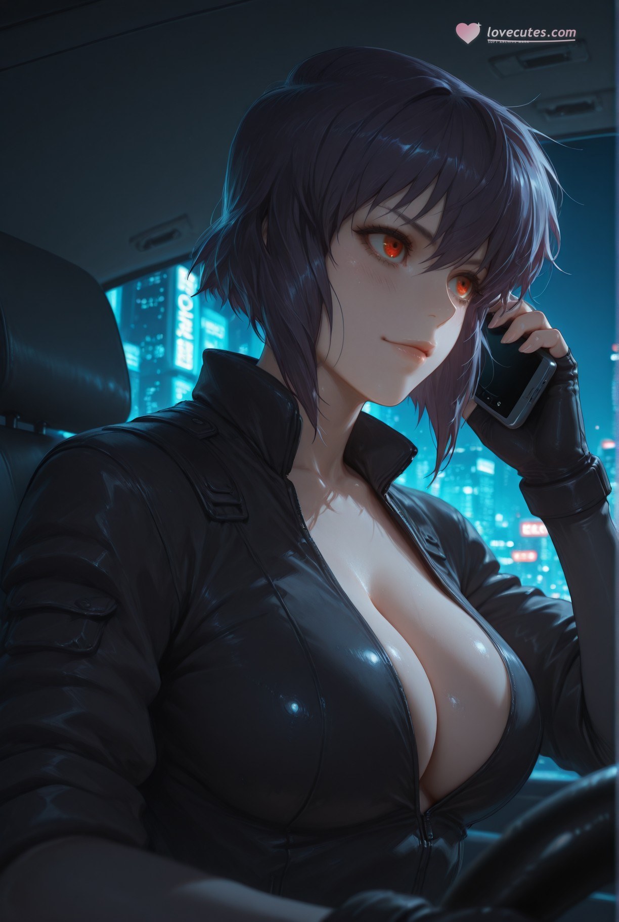 Cô gái anime do AI tạo ra - 攻壳机动队 草薙素子：黑絲蕾絲內衣緊身衣濕身露穴 333P