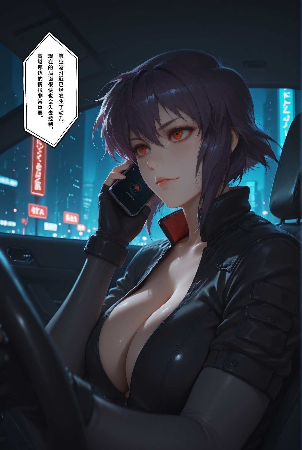 Cô gái anime do AI tạo ra - 攻壳机动队 草薙素子：黑絲蕾絲內衣緊身衣濕身露穴 333P