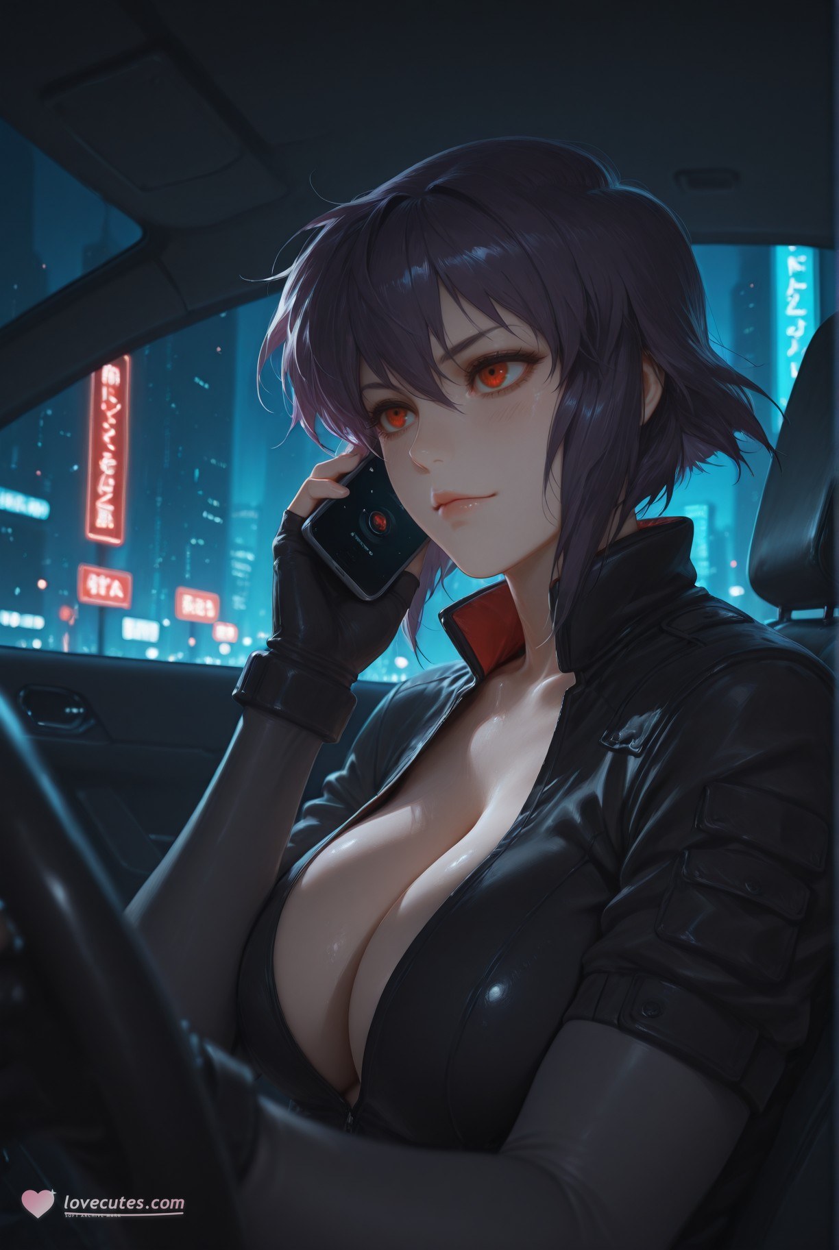 Cô gái anime do AI tạo ra - 攻壳机动队 草薙素子：黑絲蕾絲內衣緊身衣濕身露穴 333P